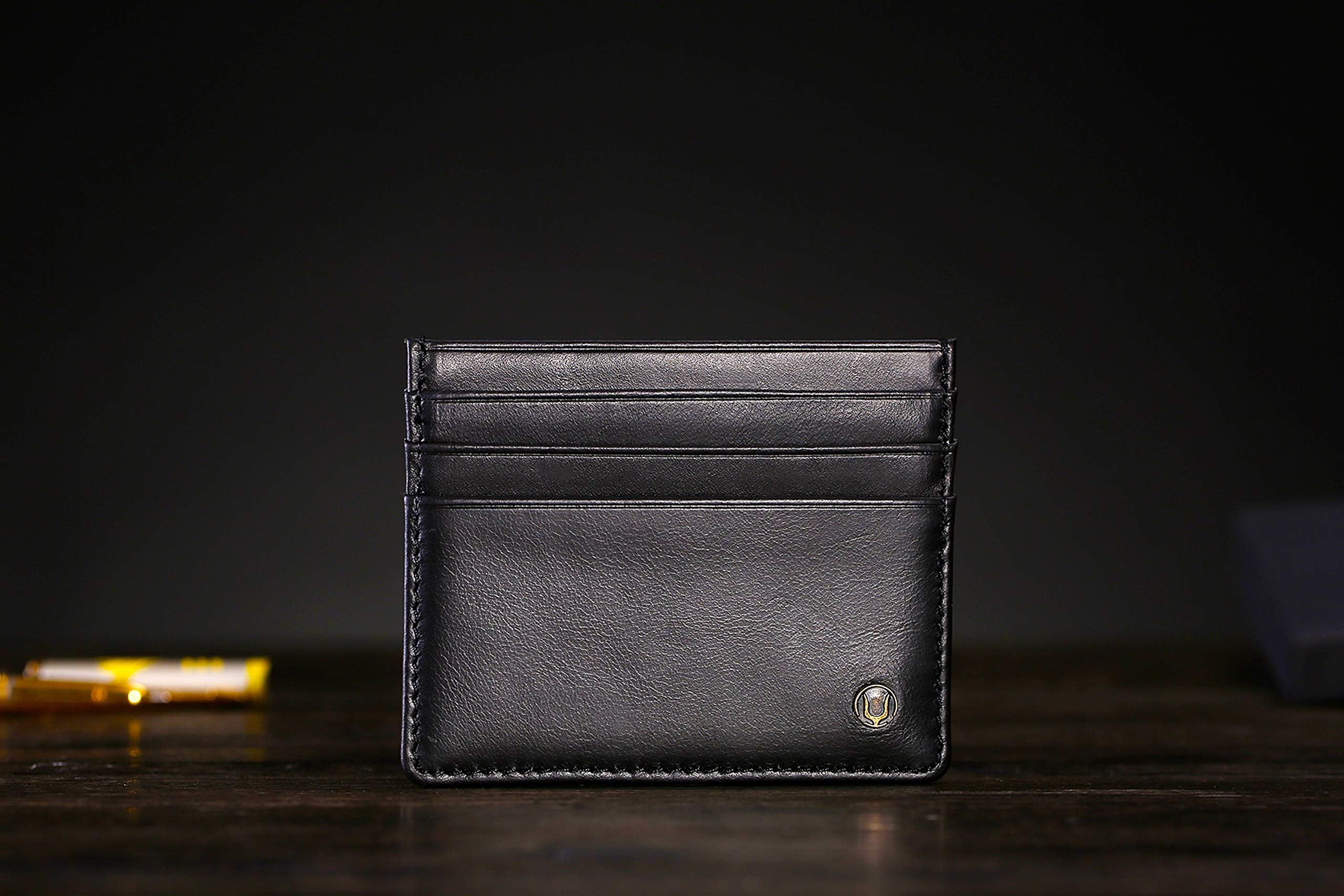 Cronus & Rhea - Card Holder Made of Leather (Argos) - Credit Card Case ID Card Holder - With Gift Box - Men Women (Black)