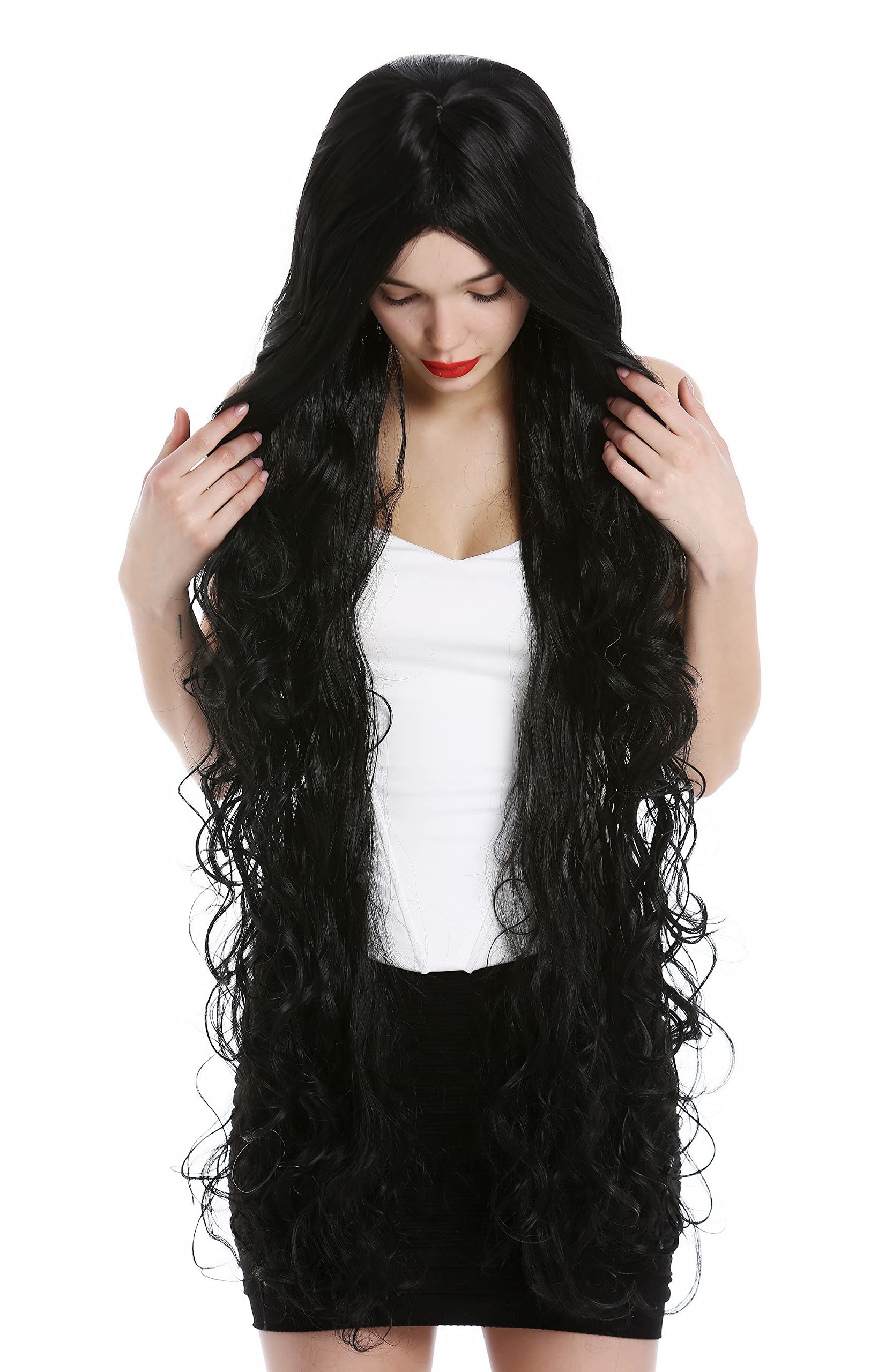 WIG ME UP - VK-40-1B Lady wig extremely long wavy to slightly curled curls middle parting black, black (1B) - Image 4