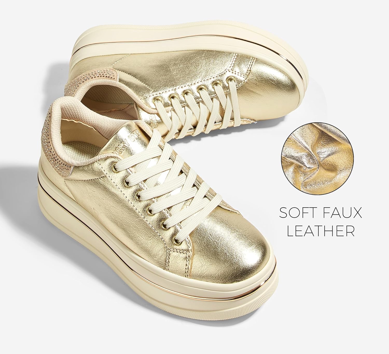 LUCKY STEP Women's Chunky Fashion Sneakers High Platform Rhinestone Butterfly Casual Faux Leather Durable Walking Tennis Shoes - Image 2