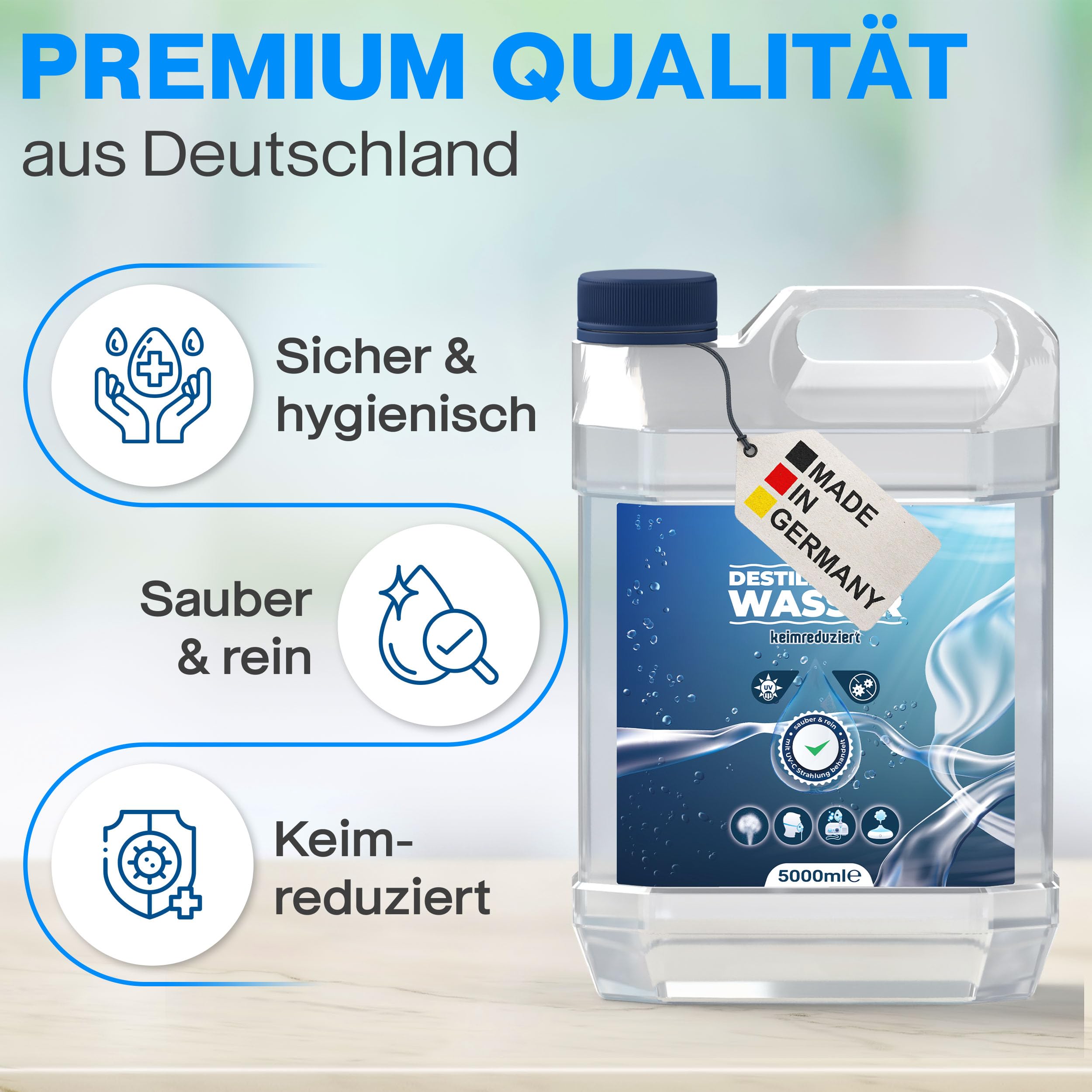 Mapeau 5L Keimreduziertes Wasser für Luftbefeuchter I Sauerstoff-Geräte, Inhalator, destilliertes Wasser für medizinische Zwecke CPAP, 5 Liter Kanister