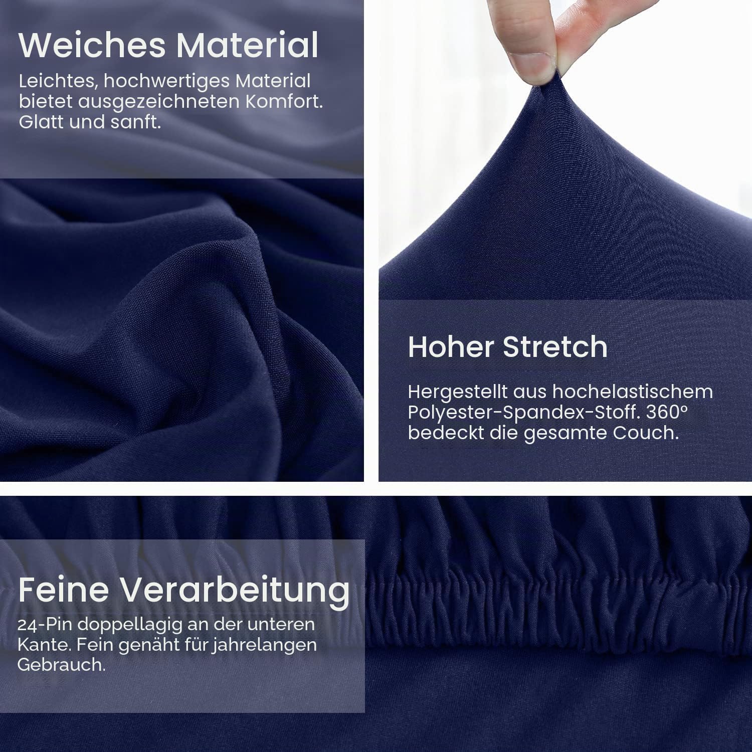 ShowyLive Sofa Überzug Couch Überzug 2er Set für Ecksofa L-Form Sofabezug 3 Sitzer+3 Sitzer, mit 2 Stück Kissenbezug, Dunkelblau