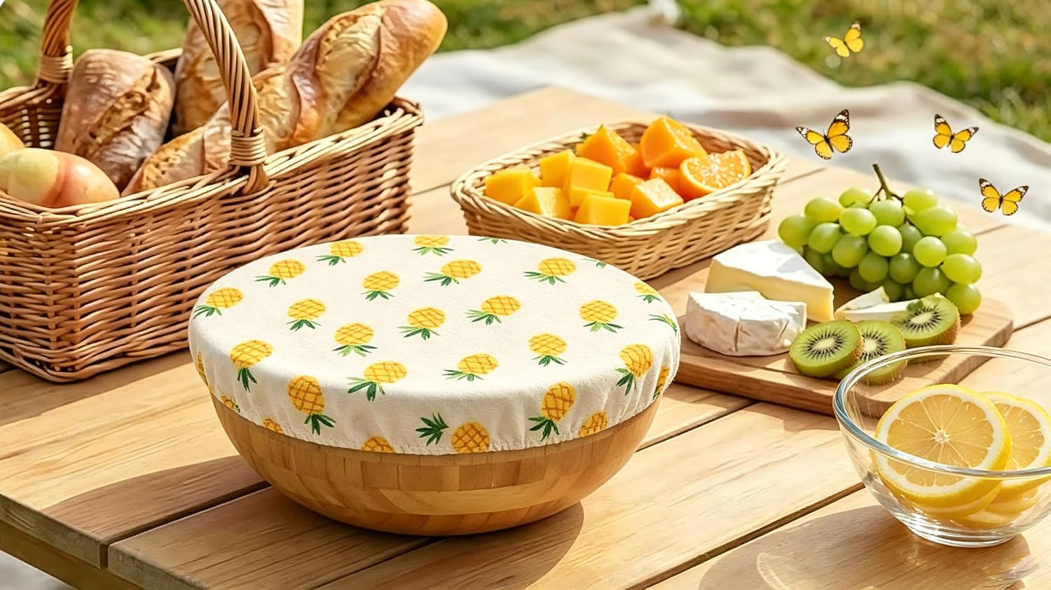Reusable 100% Cotton Bowl Covers for Bread Proofing,Set of 3 Elastic Sizes (7.8"/9"/10.2") Washable & Eco-Friendly 4 Fruit Designs, Ideal Sourdough Baking Supplies for Bakers (lemon) image 4