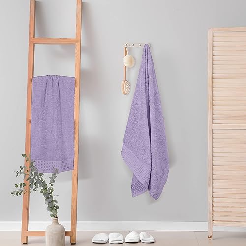 Miniatura 4 de GLAMBURG Juego de 2 toallas de baño de gran tamaño 100% algodón, 28 x 55 pulgadas, ultra suaves, altamente absorbentes, compactas, de secado rápido