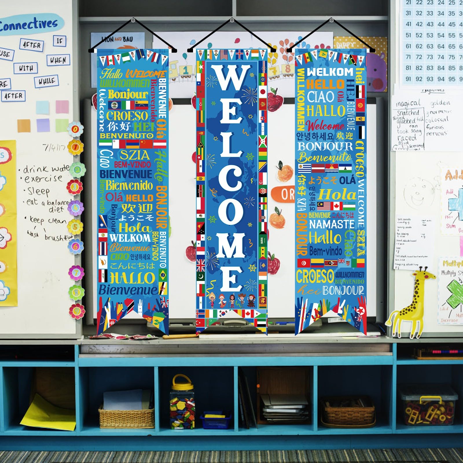 Maritown 3 Pcs International Welcome Banners World Flags Banner Country Flags of the World Welcome World Porch Sign Multicultural Decorations for School Classroom Sports Events Clubs Decor - Image 4