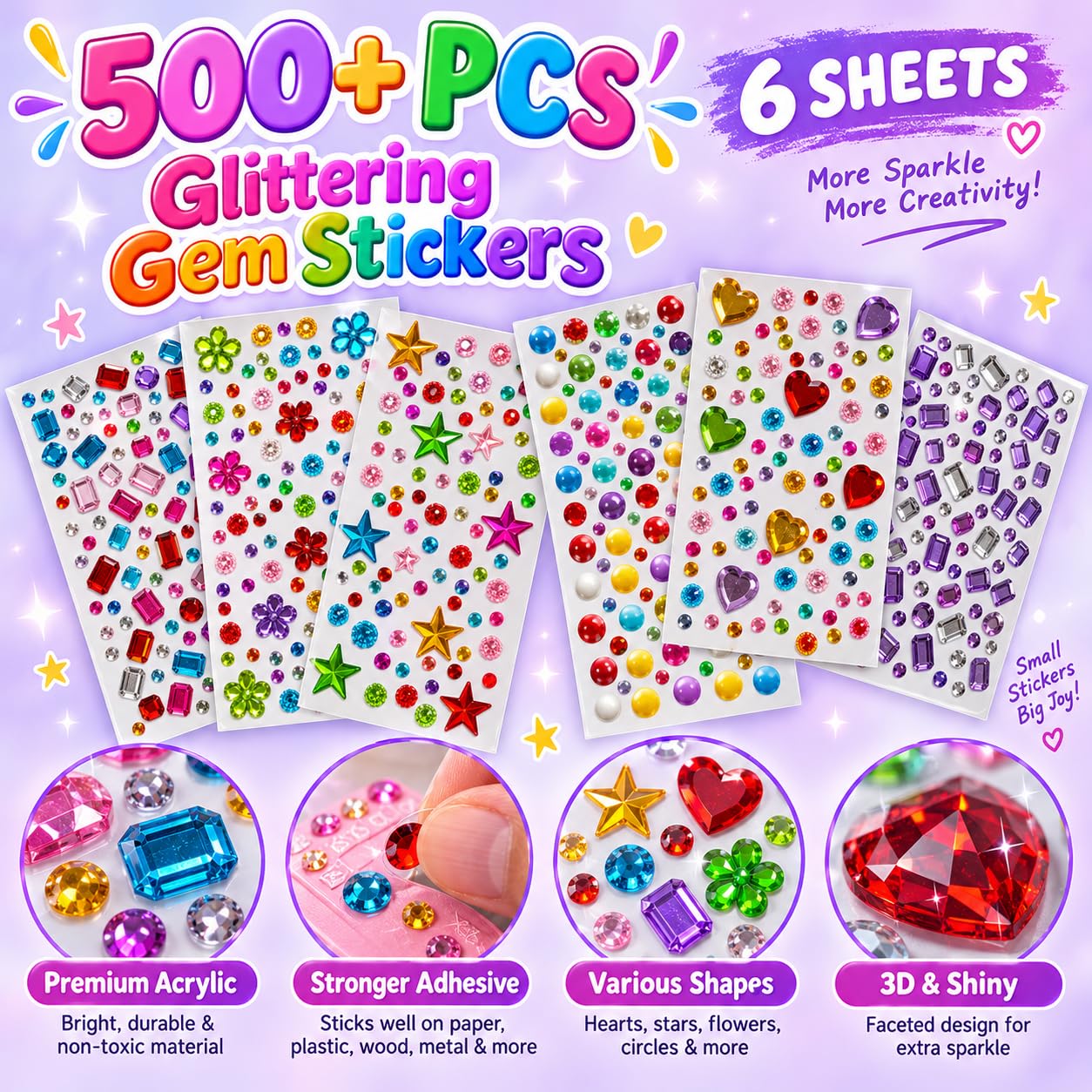 Gemstone Stickers - 500+ Crystal Rhinestones for Crafts -4