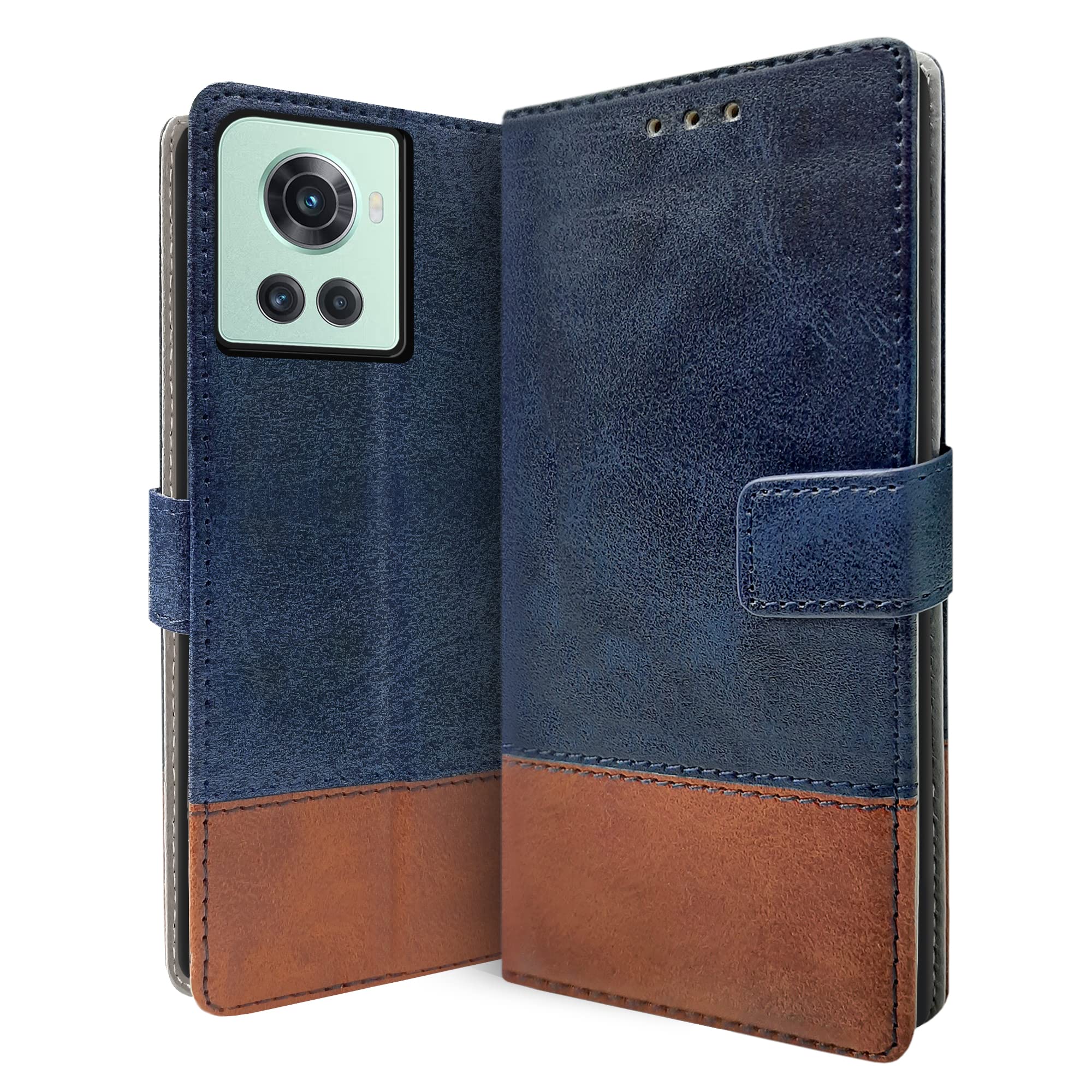 CEDO OnePlus 10R (5G) / 10R (5G) Prime Edition Flip Cover | Leather Finish | Inside Pockets & Inbuilt Stand | Shockproof Wallet Style Magnetic Closure Back Case Flipcover (Blue Brown) (B0B5F1886D) Amazon Price History, Amazon Price Tracker