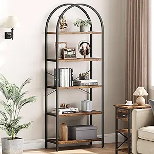 Arched Bookshelf 5 Tier Bookcase Display Racks Tall Bookshelves Modern Storage Rack Shelf Large Wood Book Shelf for Bedroom, Living Room, Home Office (Brown)