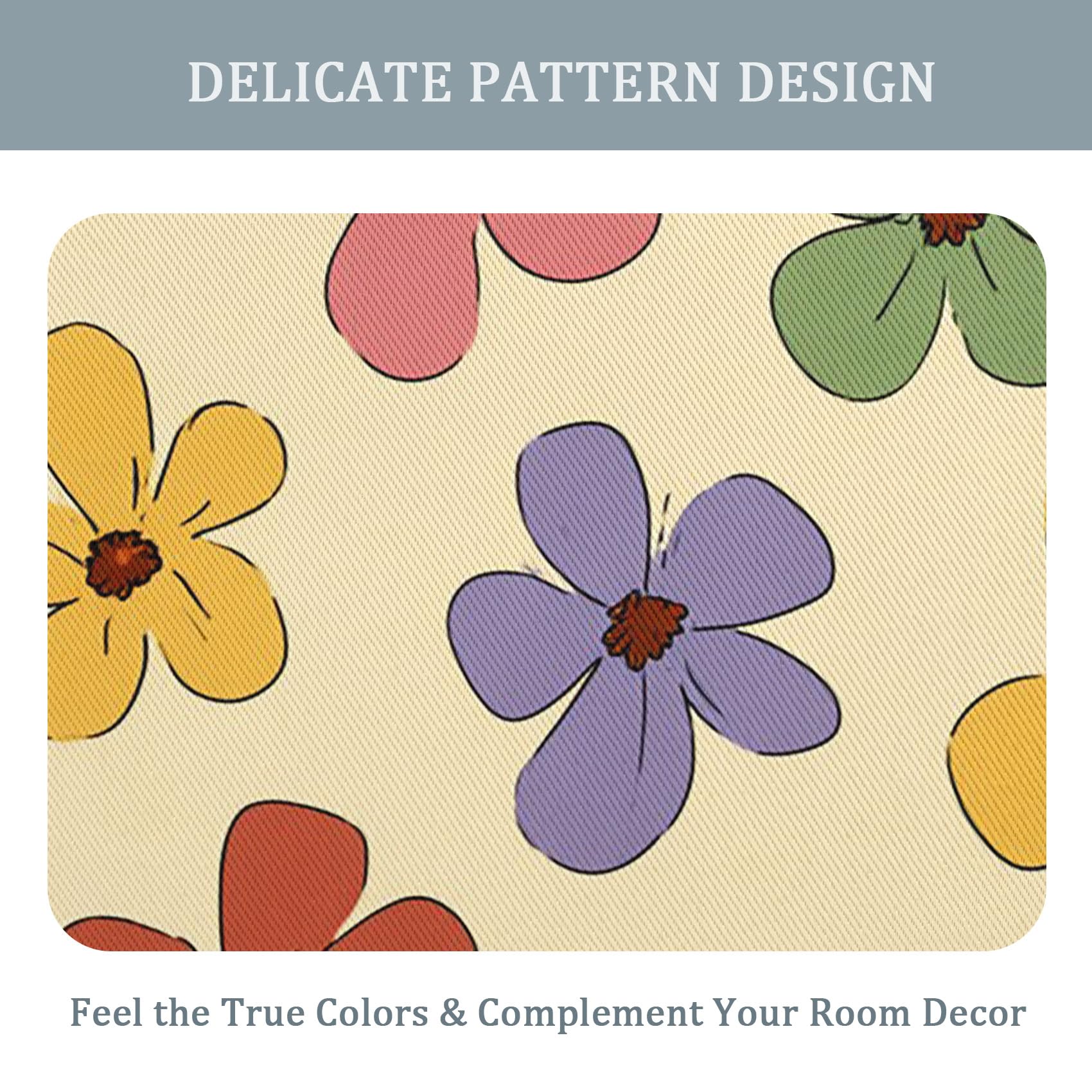 Gänseblümchen Vorhänge Mit ösen Blickdicht, Niedlich Retro 70er Jahre Bunt Blumen Vorhang Schlafzimmer Wohnzimmer Küche 140 x 245 cm Lang, Übergardinen Innen Verdunklungsvorhänge