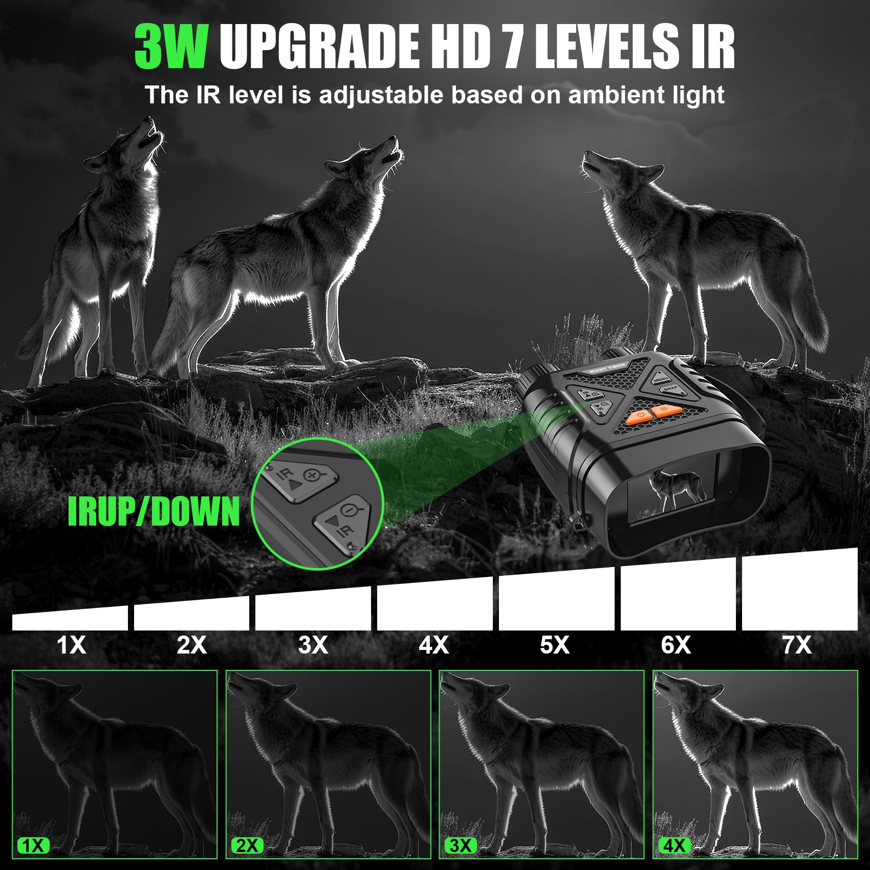 Gloovon® - Nachtkijker - Nachtkijker Met Infrarood - 2.5K - 10MP - 10 X Digitale Zoom 800m Verrekijker Nachtzicht Incl 64gb Micro Sd Kaart Zwart