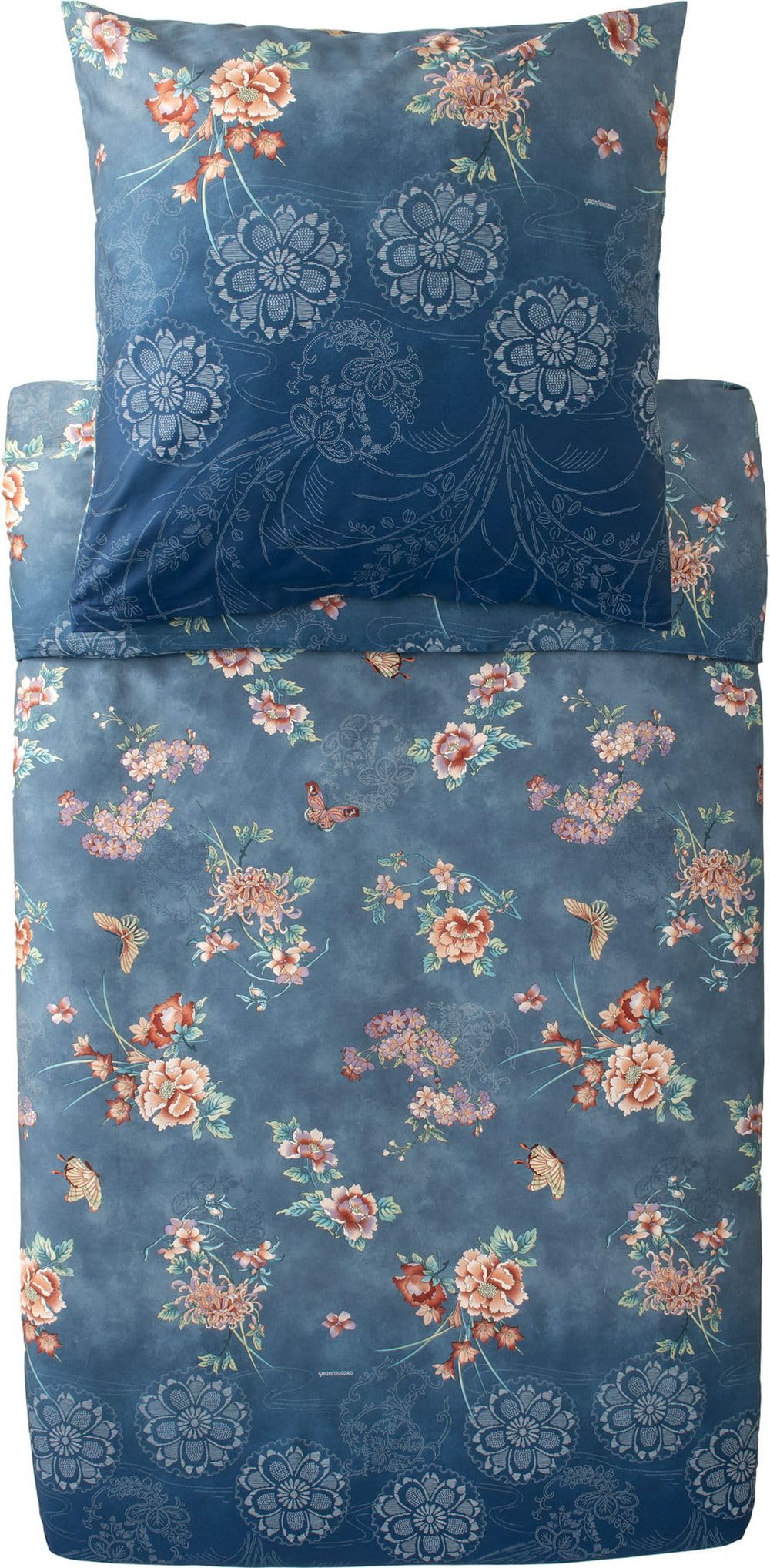 Bassetti ESPERIDI 9333283 Bed Linen + 2 Pillowcases Made from 100% Cotton Satin in Petrol B1, Dimensions: 200 x 200 cm + 2 K 80 x 80 cm