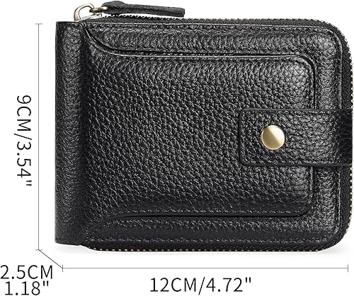 Miniatura 4 de GOIACII Cartera con cremallera para hombre, de piel auténtica, con bloqueo RFID, con cremallera, bolsillo para monedas, para identificación