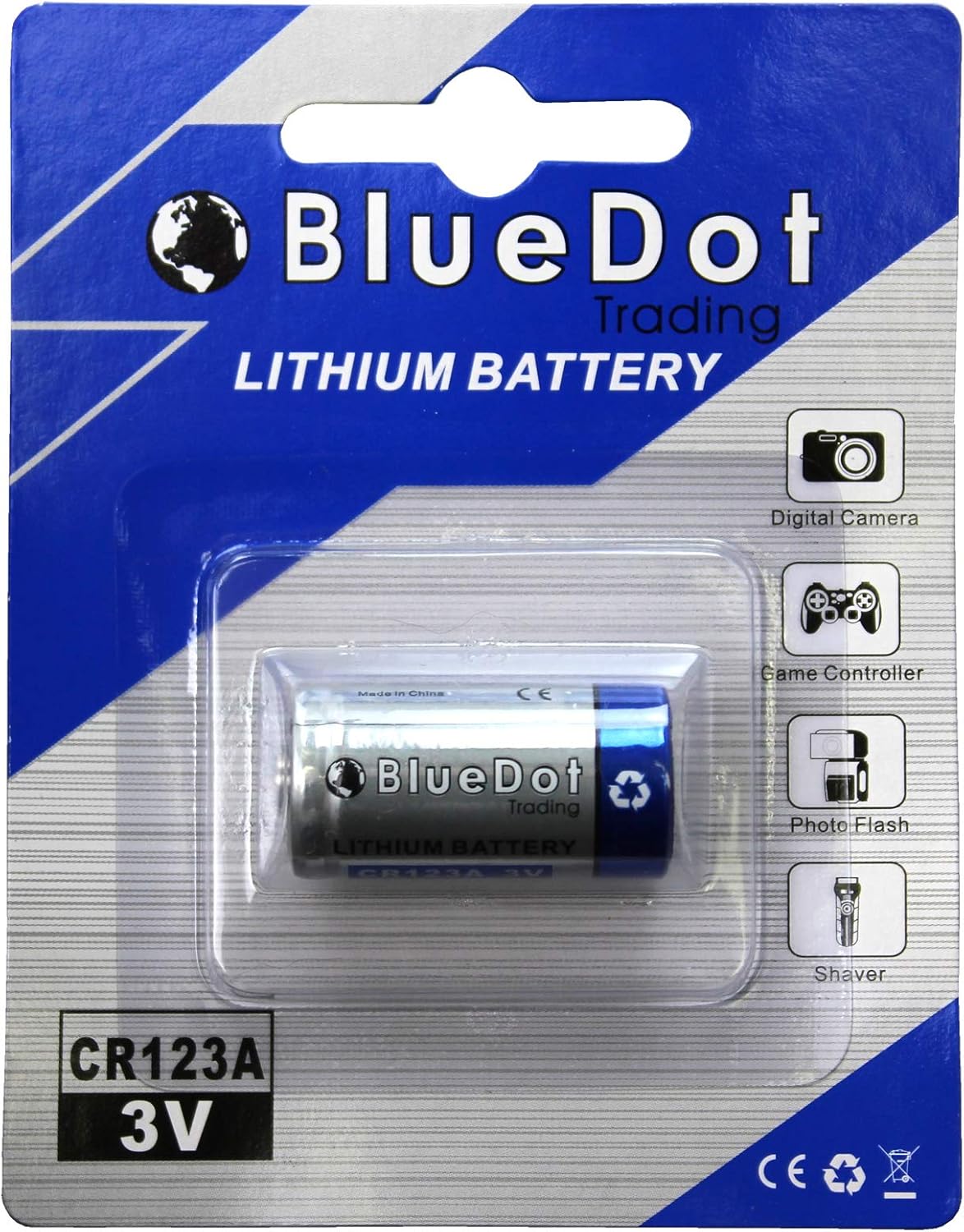 BlueDot Trading (1 CR123A 3V Lithium Battery for Security Camera, Flashlight, Smart