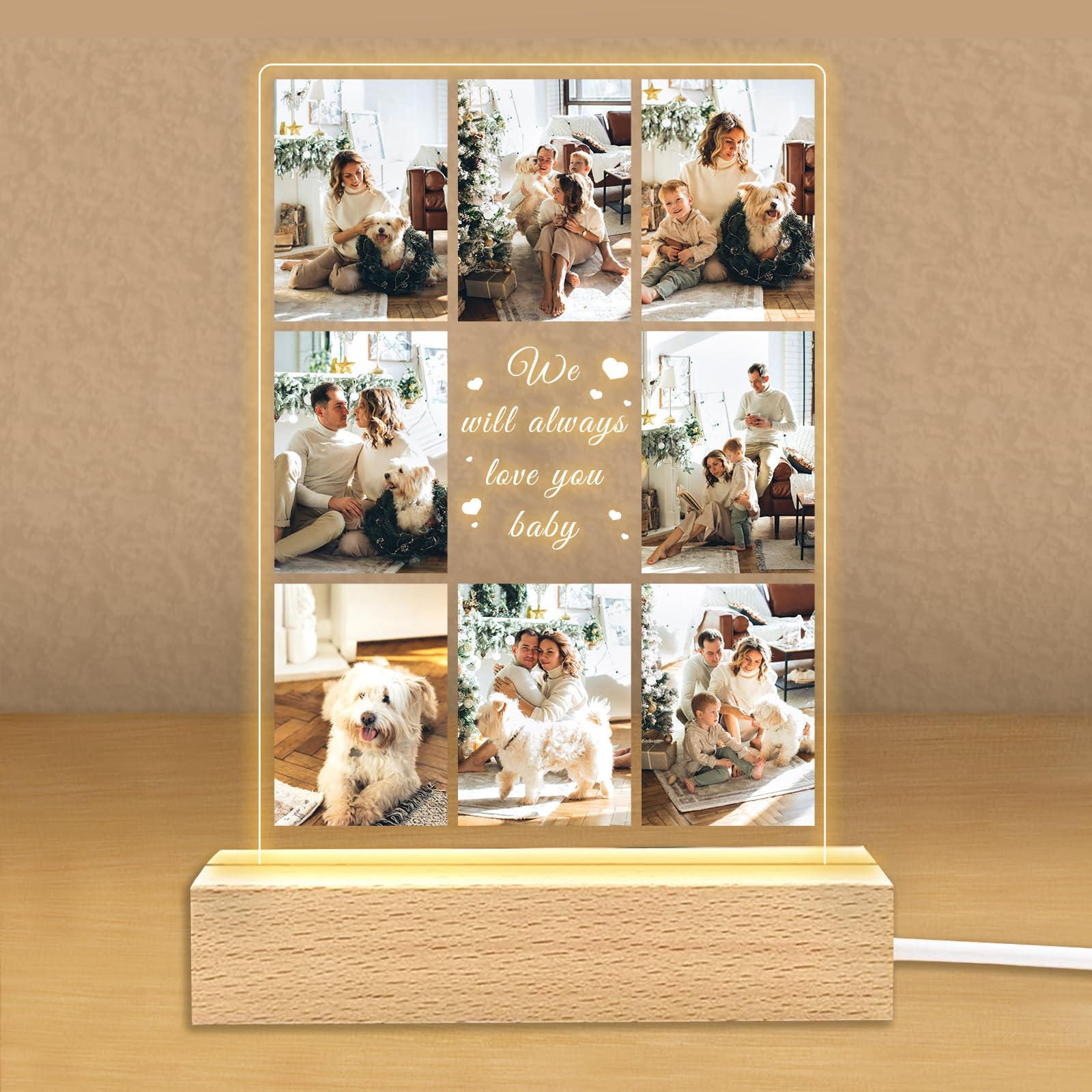 Personalized Photo Gifts for Boyfriend Girlfriend Women Couple,Custom Picture Frames Acrylic Plaque Night Light for Best Friend Birthday Gifts,Customizable Gifts for Christmas Day