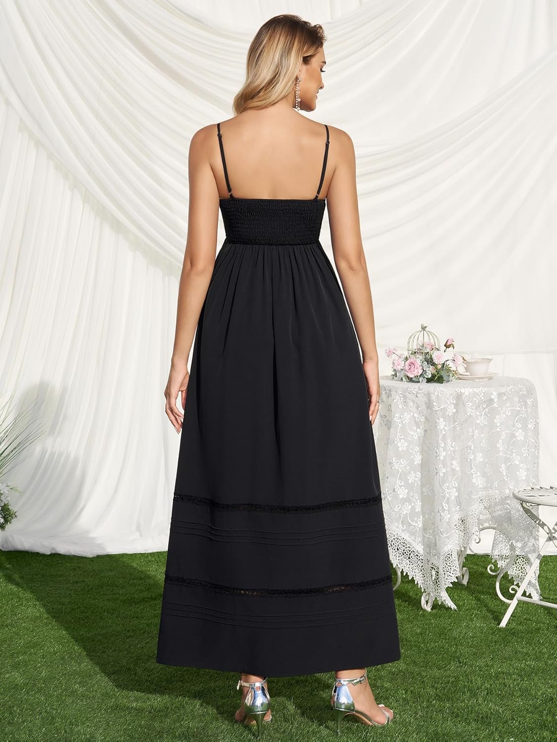 KUTUMAI Summer Lace V Neck Maternity Maxi Dresses for Women 2026 Casual Floral Long Flowy Photoshoot Baby Shower Dress - Image 3