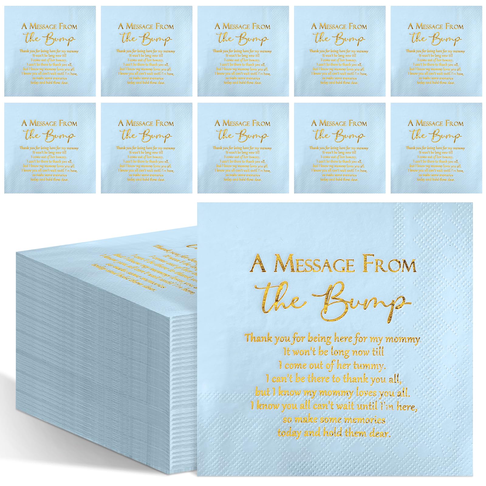 Colarr 100 Pcs Small Baby Shower Napkins 3 Ply 5 x 5 Inch Cocktail Napkins a Message from The Bump Disposable Gender Reveal Supplies with Gold Foil