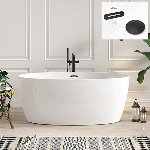 Miniatura 92 de FerdY Bali - Bañera de acrílico independiente, bañera de inmersión independiente con forma graciosa, certificado CUPC blanco brillante, drenaje