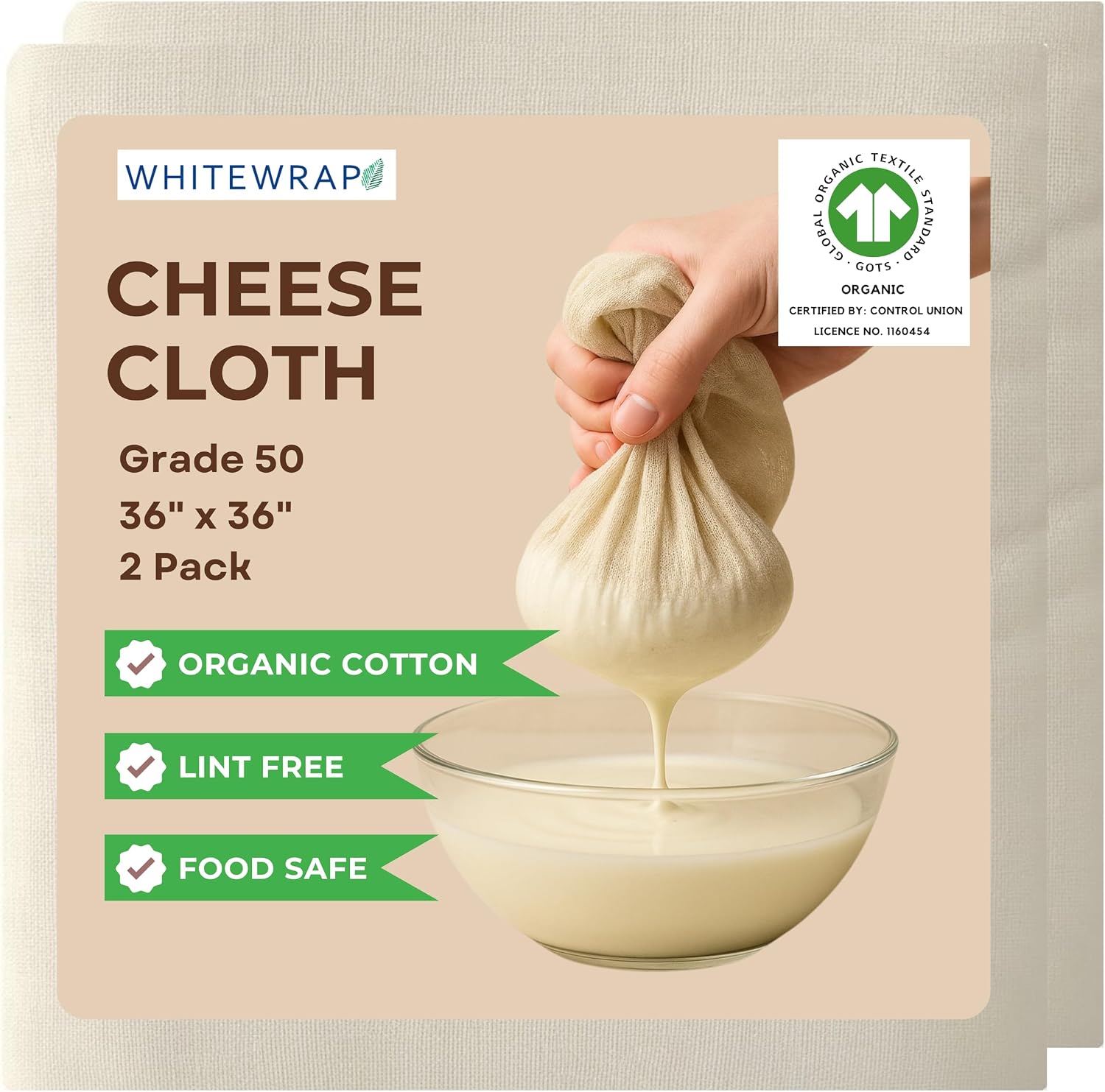 Cheesecloth | Nut Milk Bag, Reusable Straining | 100% Unbleached Cotton Butter Muslin cloth for Cooking, Yogurt, Juicing| Cheese Cloth for Crafts (Grade 50 Pack of 2)