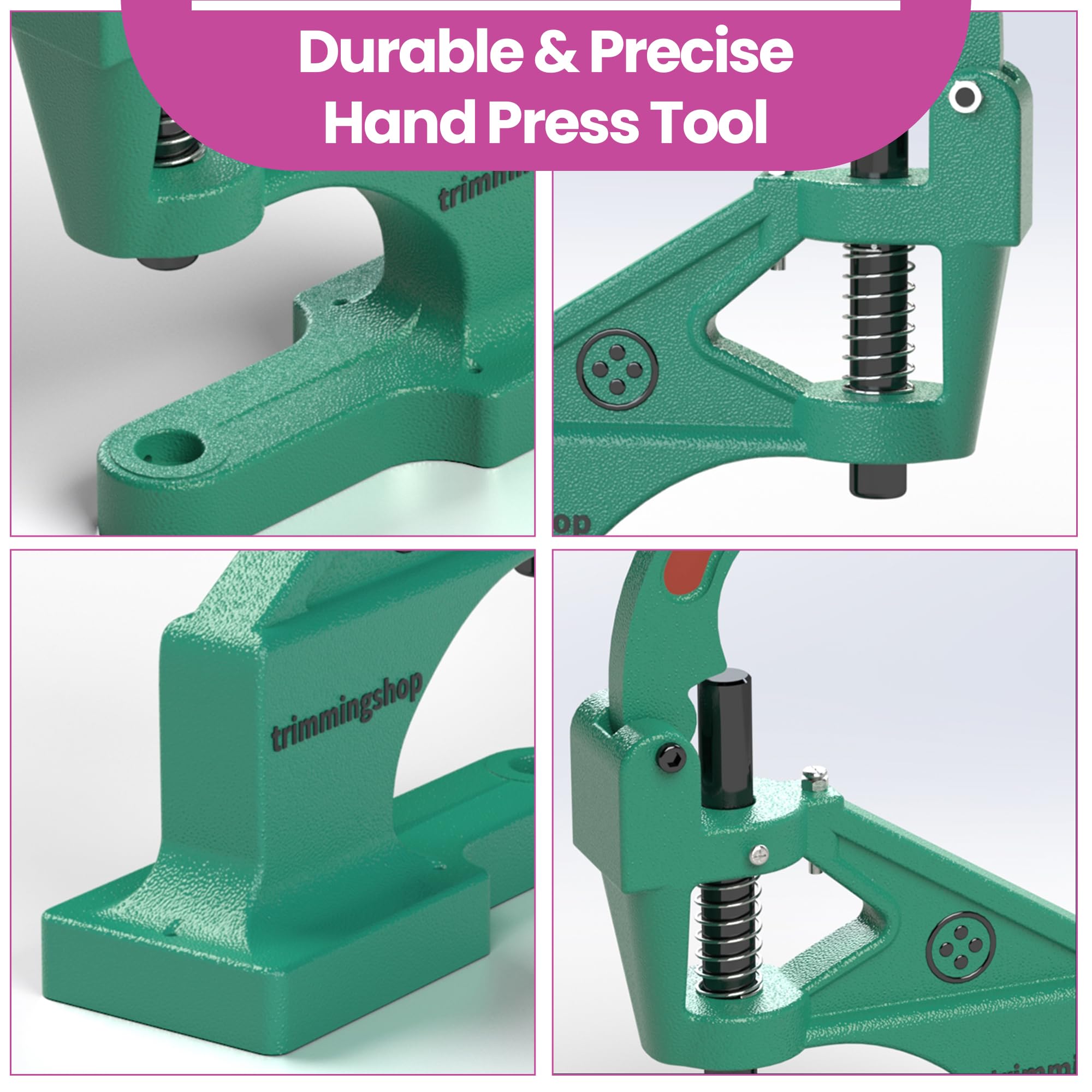 Trimming Shop The Green Machine Presse à Main, Pince En Mousse, Rivets Tubulaires, Boutons Pression Et Fermoir Magnétique Avec Matrices De Fixation Pour La Fabrication De Sacs à Main, Sacs à Main