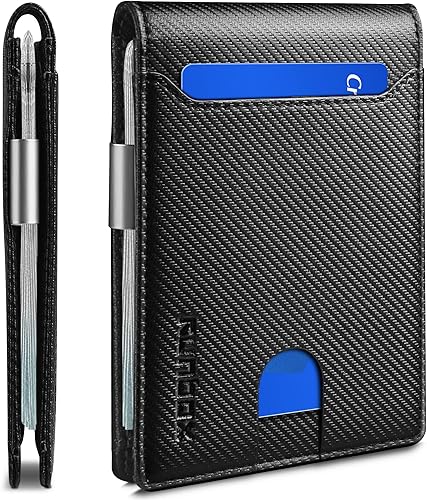 Miniatura 48 de RUNBOX - Carteras delgadas para hombre, cartera de piel con pinza para el dinero, cartera de bolsillo frontal con bloqueo RFID, tarjetero Negro
