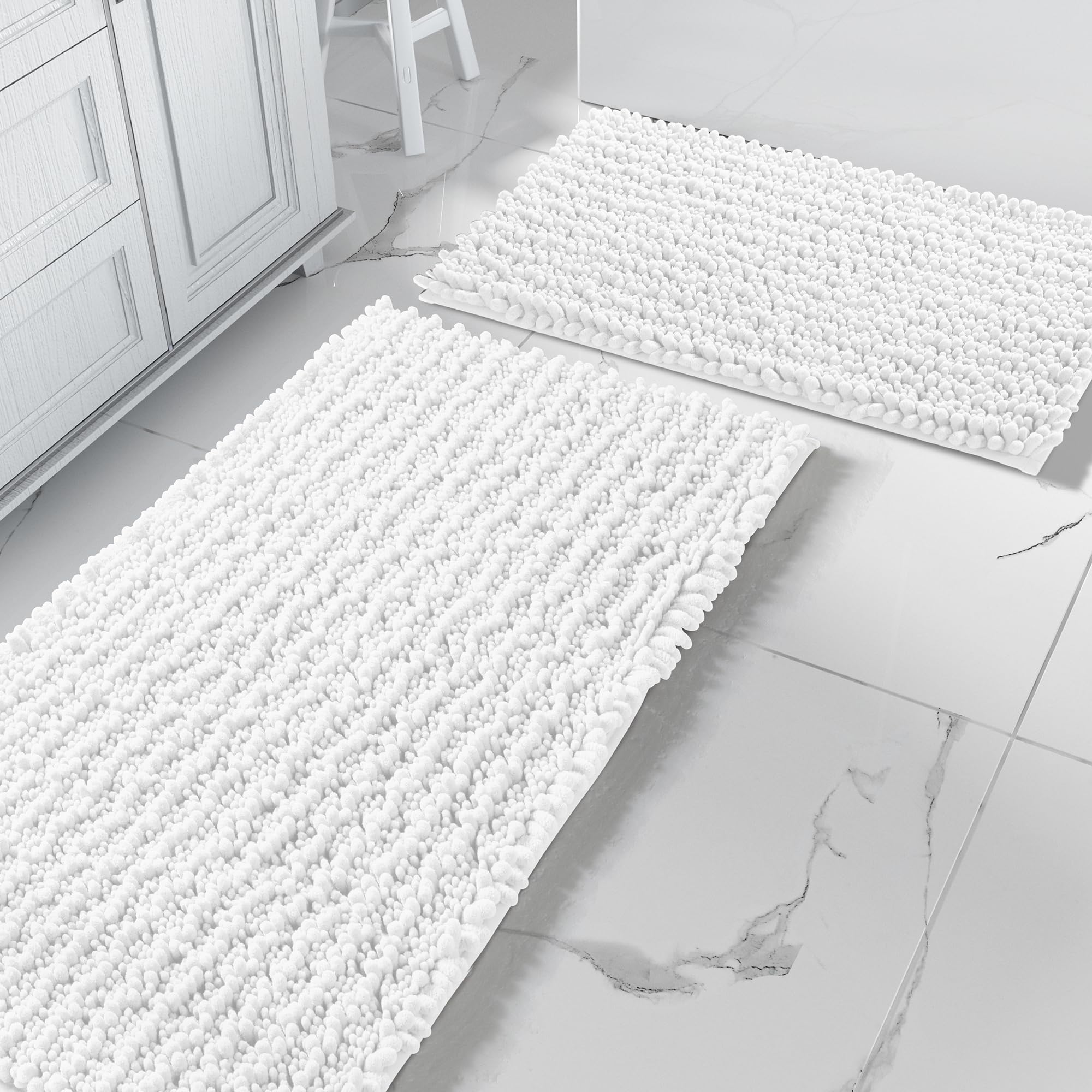 Yimobra Bathroom Rugs Sets 2 Piece - Quick Dry Extra Thick Luxury Chenille Bath Mat, Non Slip Super Absorbent for Tub Shower Sink, Machine Washable