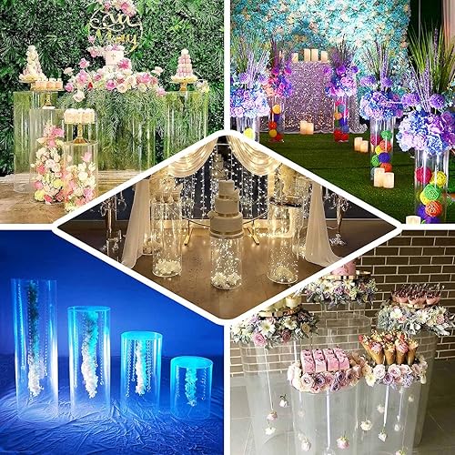 Miniatura 5 de Tableclothsfactory Juego de 5 soportes cilíndricos de acrílico transparente, soporte de pedestal de pilar con ganchos para colgar