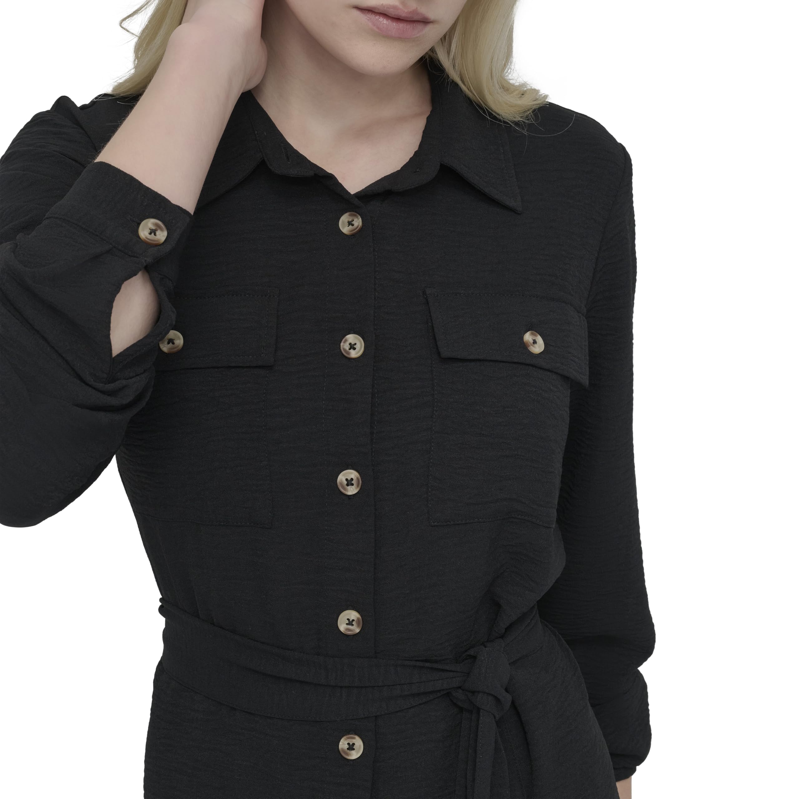DKNY Long Sleeve Collared Tie Midi Shirtdress Vestido Mujer