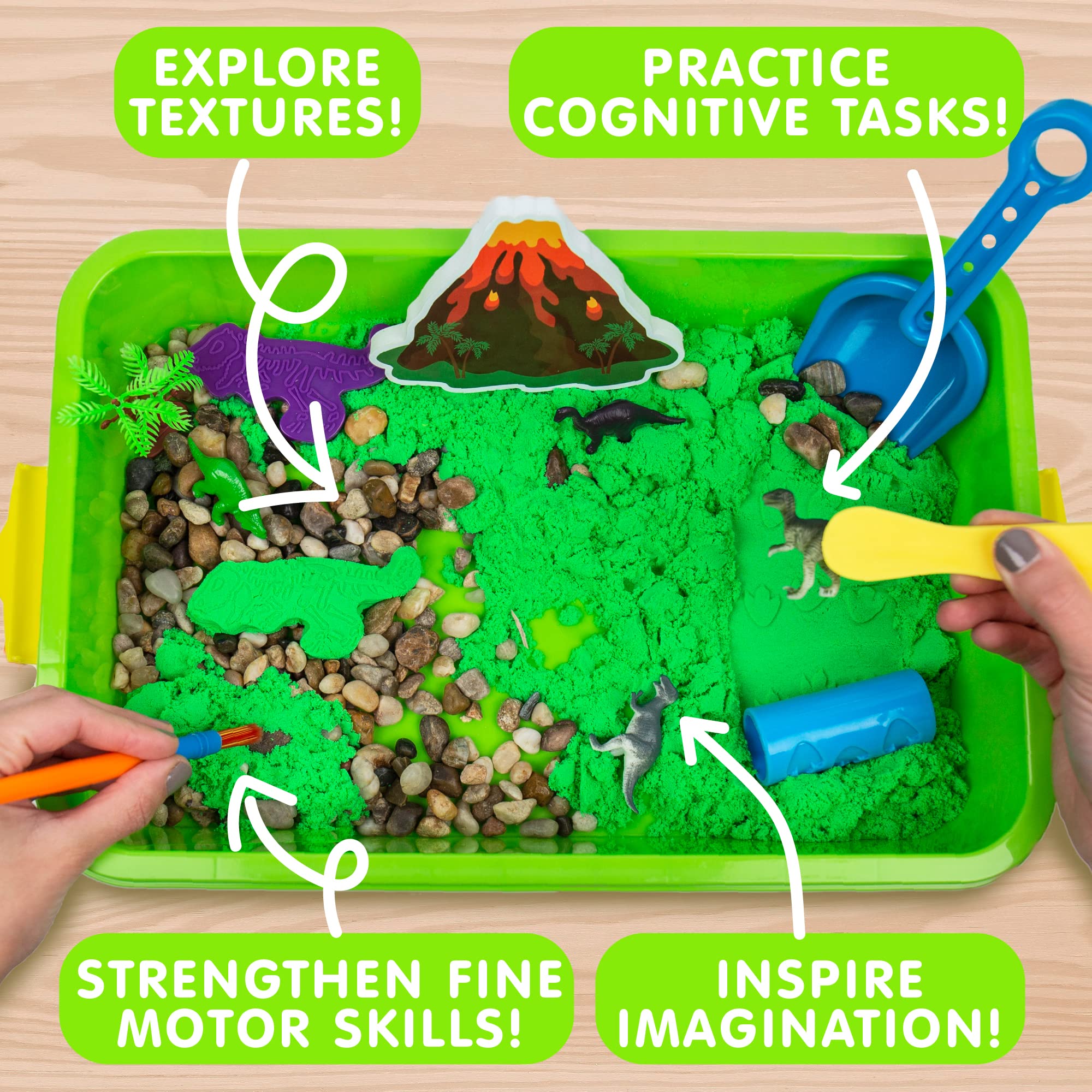 Create a Sensory Bin Dinosaur theme using kinetic sand - Kid Activities  with Alexa