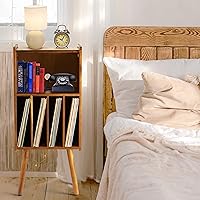 Vista 7 de Soporte de madera para tocadiscos LP, mueble soporte para tocadiscos de 3 niveles con capacidad para hasta 100 álbumes, soporte de almacenamiento