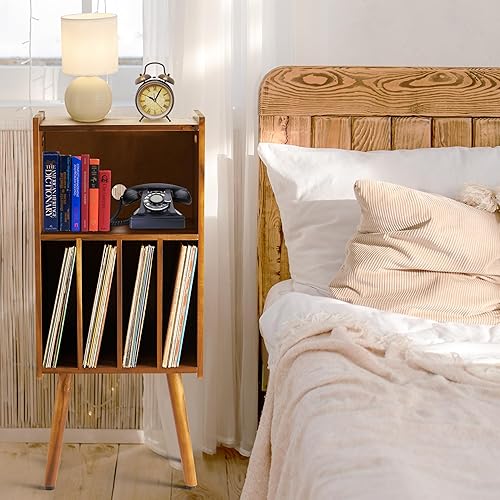 Miniatura 7 de Soporte de madera para tocadiscos LP, mueble giratorio de 3 niveles con capacidad para hasta 100 álbumes, soporte de almacenamiento de discos de