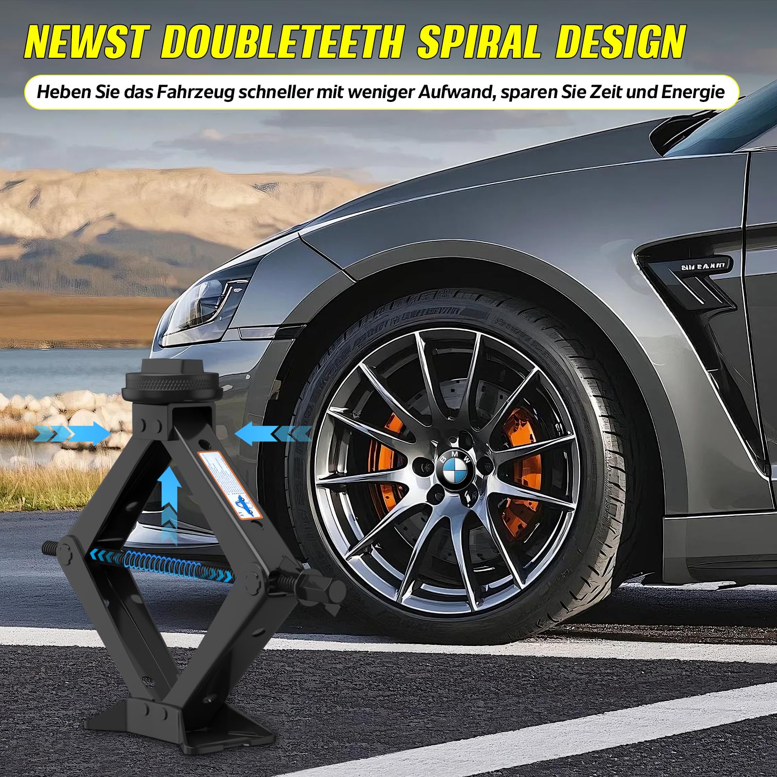 IMAYCC 3T Cric Auto in Acciaio Robuste Per BMW Auto | 2 Tampone In Gomma,Cric a Forbice Anti-graffio Kit Emergenza Auto Per BMW-SUV MPV Sostituzione degli Pneumatici