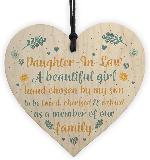RED OCEAN Daughter In Law Gift Handmade Wooden Heart Plaque Birthday Friendship Friend Chic Sign