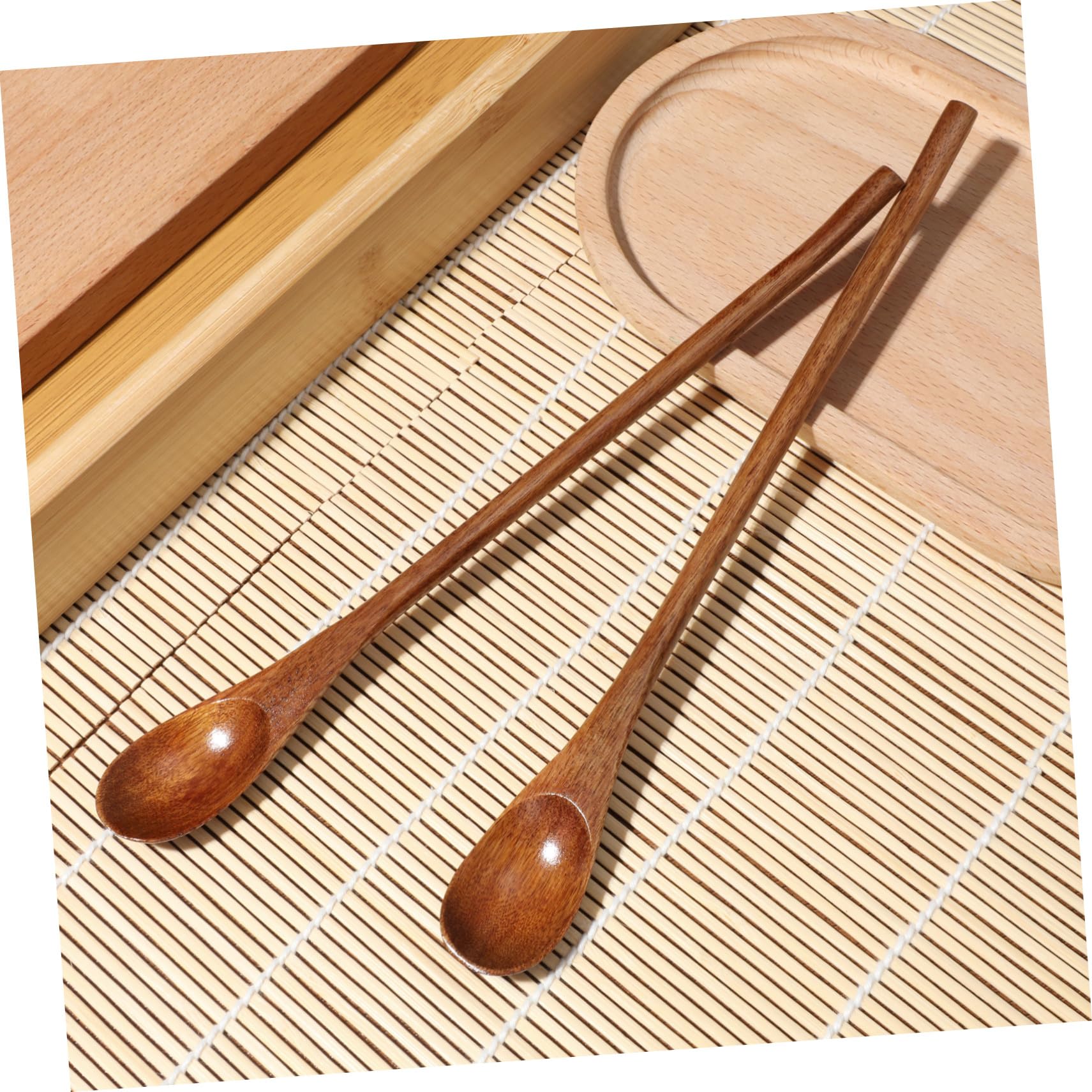 STOBAZA Cucharas de Café de Mango Largo de Madera Nanmu, Estilo Japonés, Pequeñas y Retro, para Miel y Postre, Juego de 2 Unidades, Utensilios para Cocina y Café