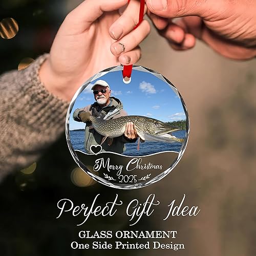 Miniatura 5 de Impreso en los Estados Unidos Adorno de cristal familiar personalizado 2025 - Adorno de Navidad personalizado con nombre personalizado, foto, fecha