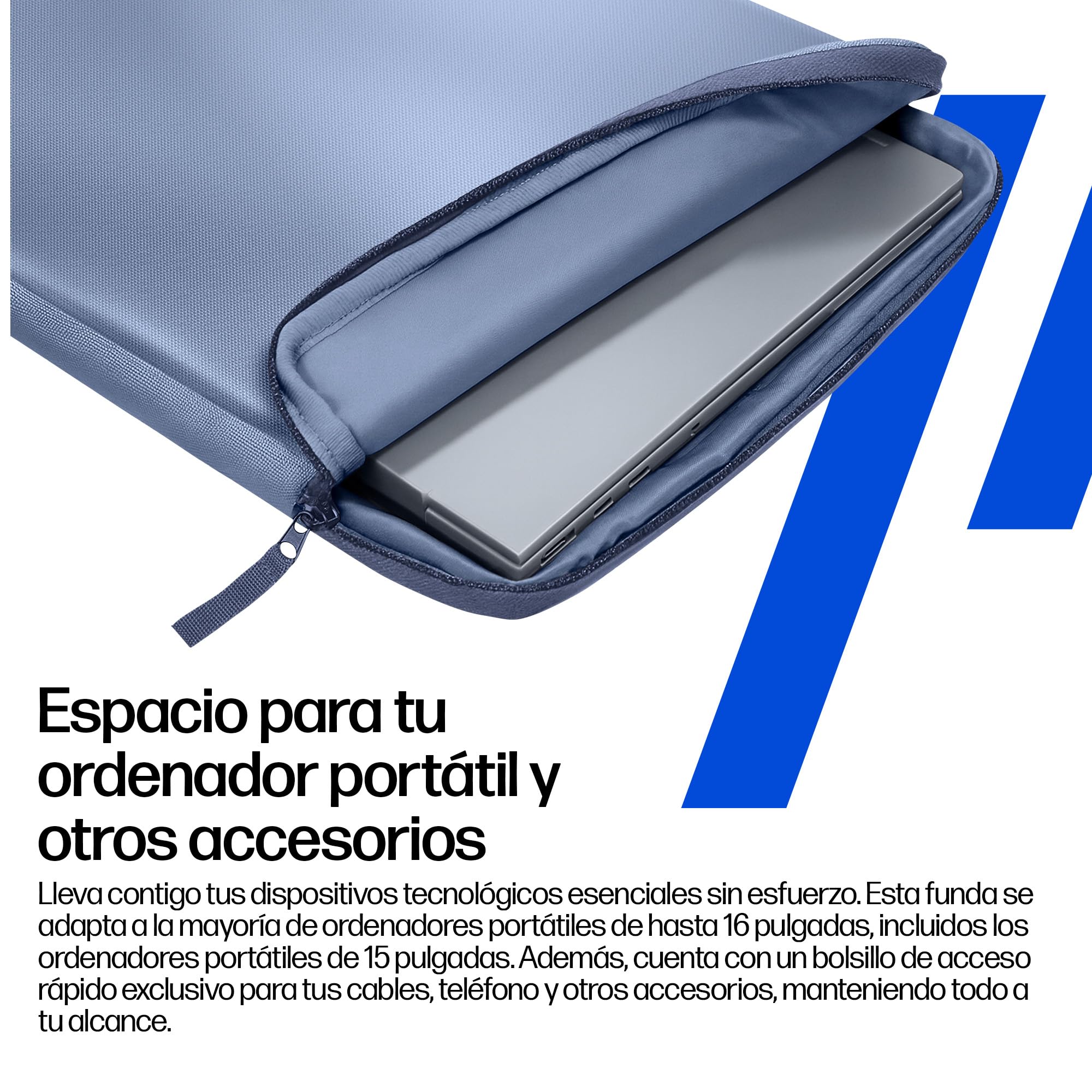 HP Funda Protectora para Portátil 15-16 Pulgadas, Acolchada Antigolpes, Resistente al Agua 600D, con Asa Retráctil y Bolsillo para Accesorios, Compatible con Laptop hasta 16", Color Azul Claro
