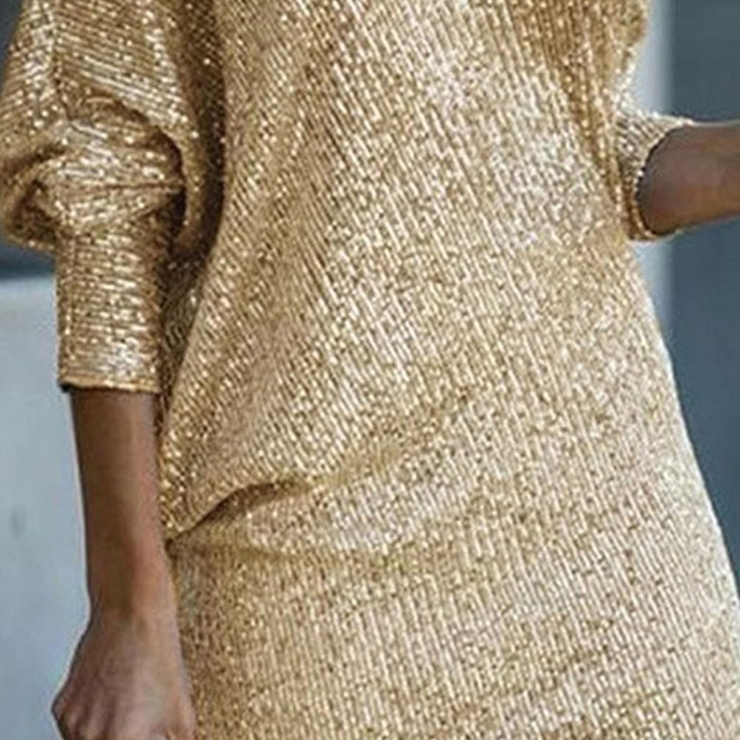 Generic Women's One Shoulder Sparkle Sequin Dress Stretchy Cocktail Club Mini Dress Long Sleeve Bodycon Party Formal Dress
