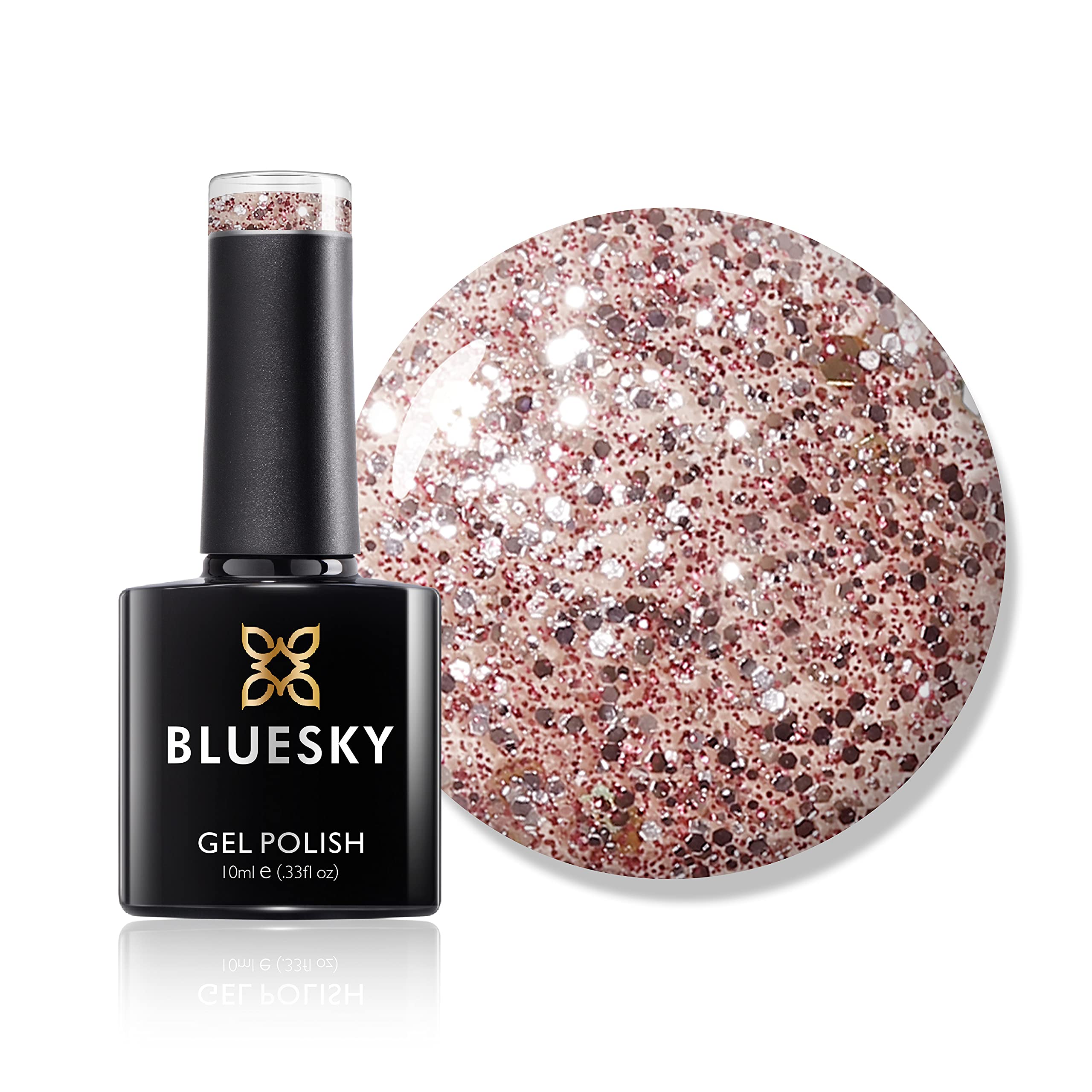 Bluesky Gel Nail Polish, Razzle Dazzle LT135, Rose Gold Glitter, Long Lasting, Chip Resistant, 10 ml (Requires Drying Under UV LED Lamp)