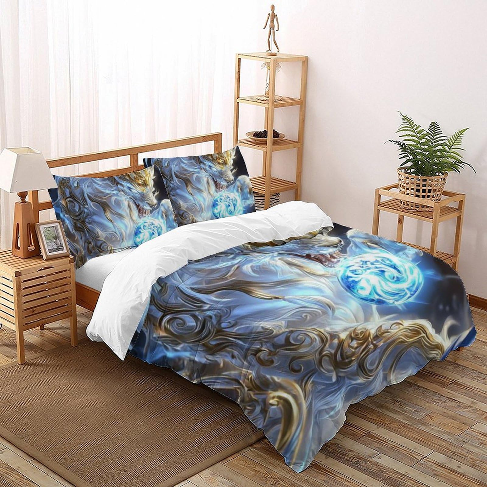 Housse de couette loup imprimé 3D en microfibre premium avec taies d'oreiller lit double