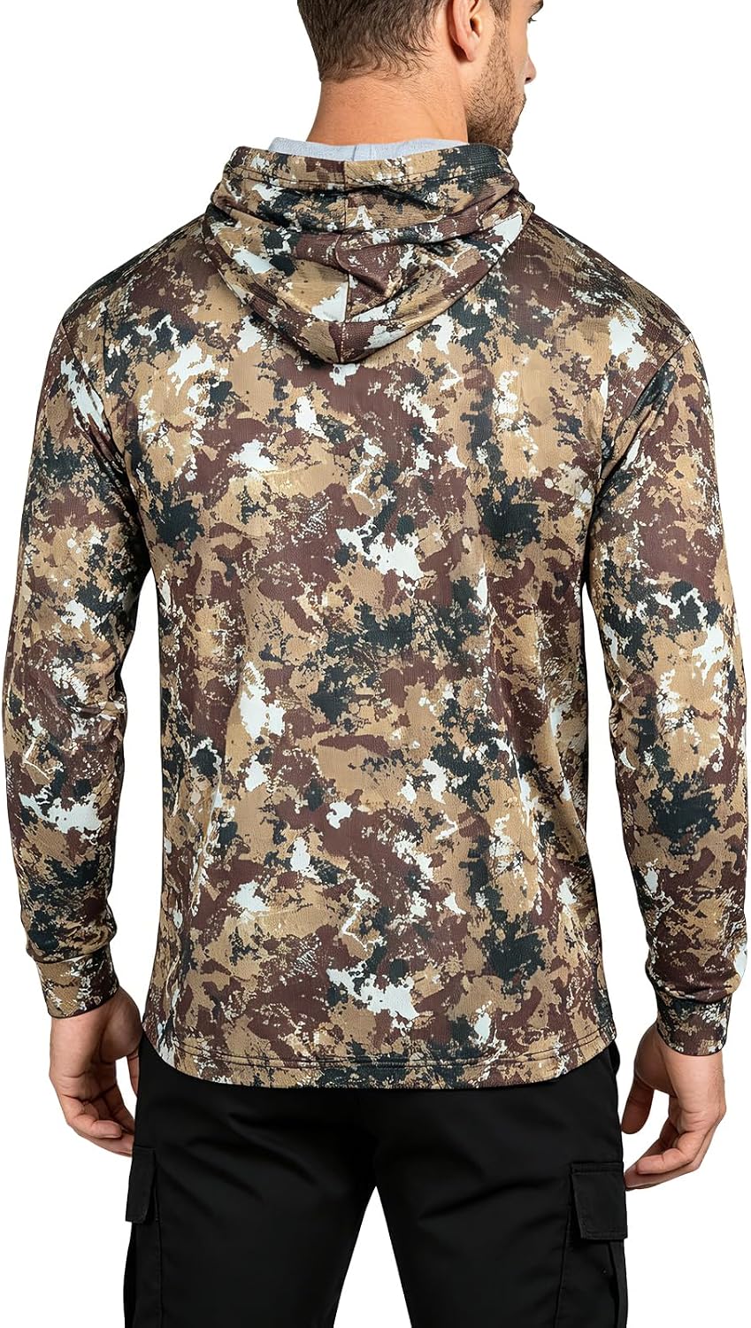 Camo Shirt for Men with Hood Long Sleeve Hunting Shirts Lightweight Camo Fishing Hoodie Military Tactical Shirt