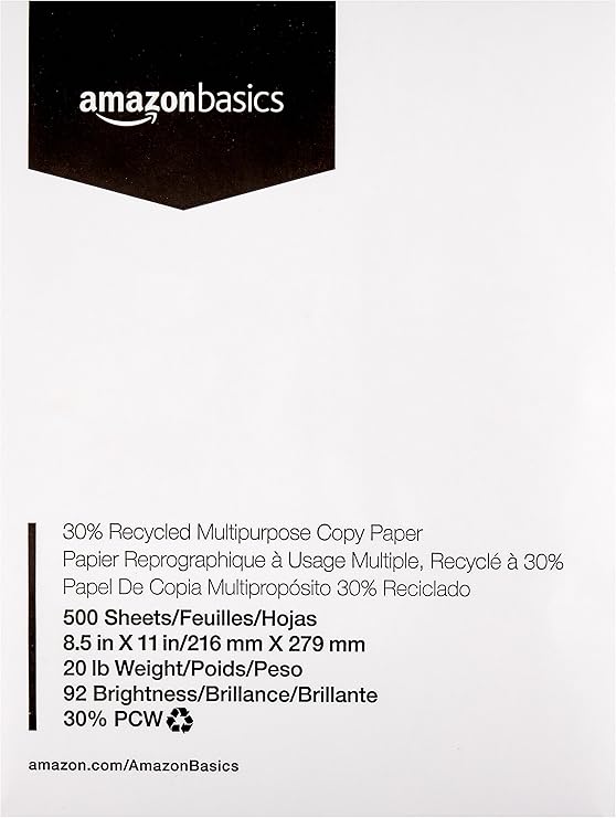 Amazon Basics 30 Recycled Multipurpose Copy Printer Paper