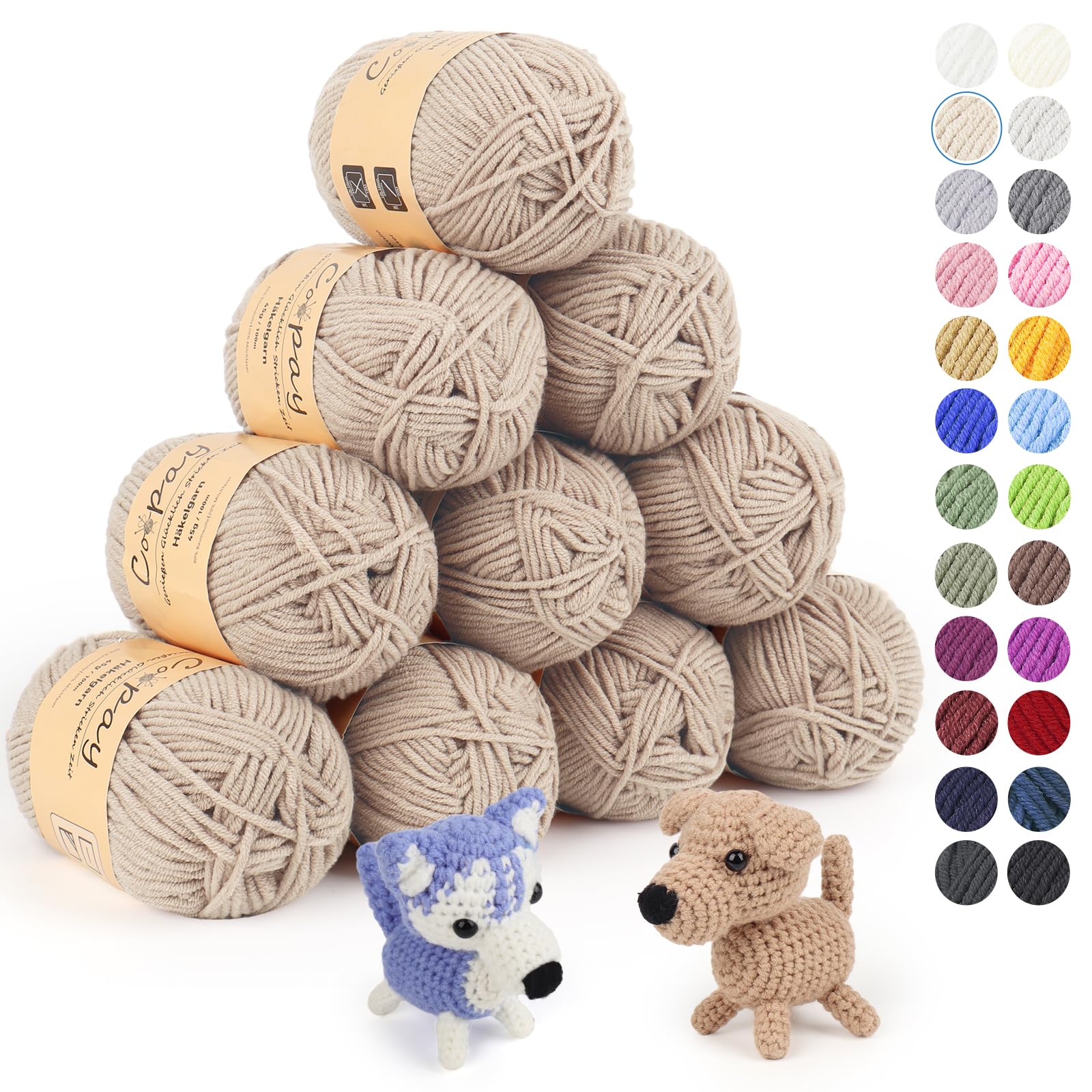 Coopay Wolle zum Häkeln, 450g (10x45g) Weiches Häkelgarn, 5 Faiding Wolle zum Stricken, Babywolle zum Häkeln für Anfänger, Super Weich Häkelgarn Babywolle für Häkel- und Strickprojekt