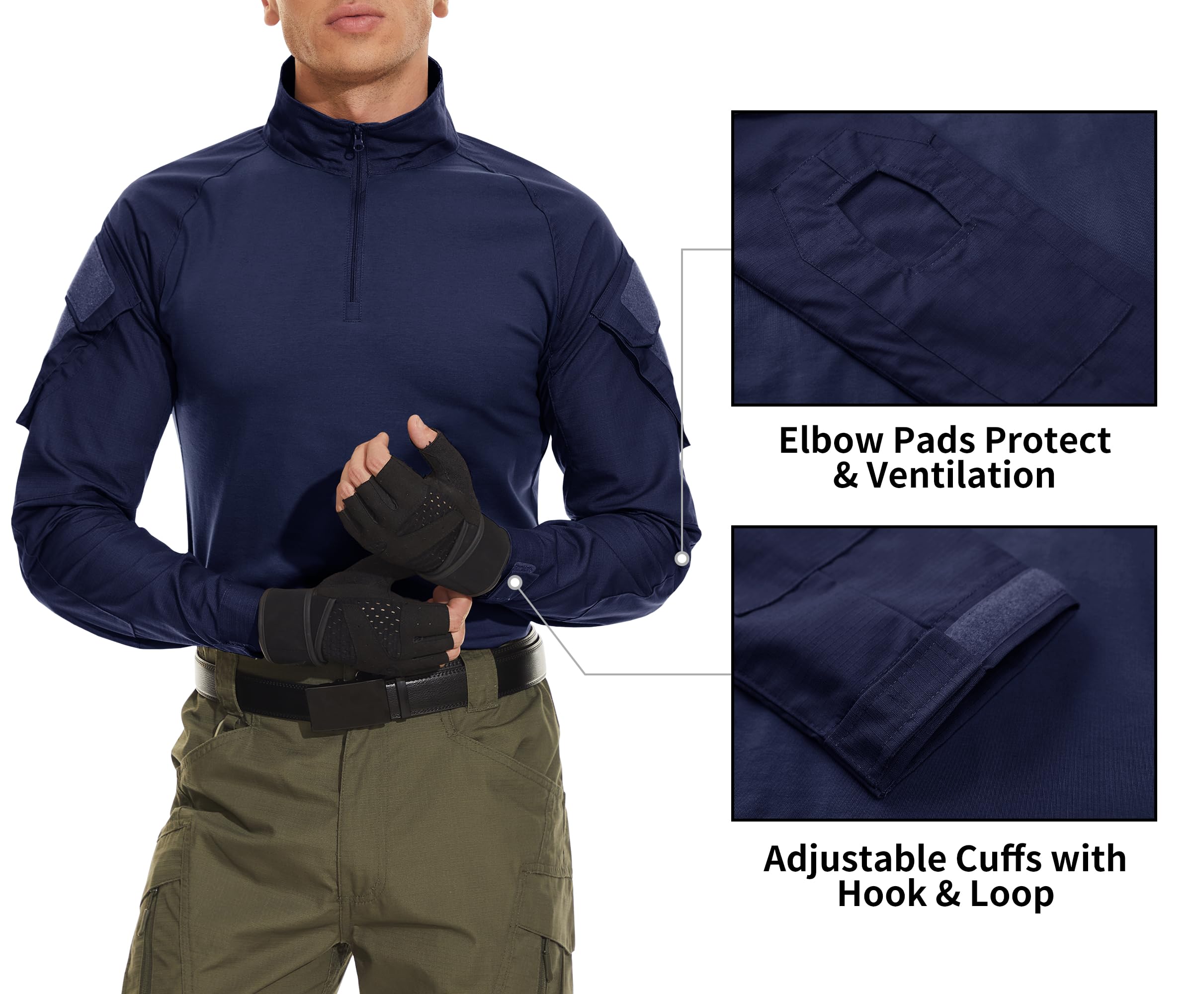 TACVASEN T-Shirt de Combat à Manches Longues T Shirt de Militaire pour Hommes avec Poches