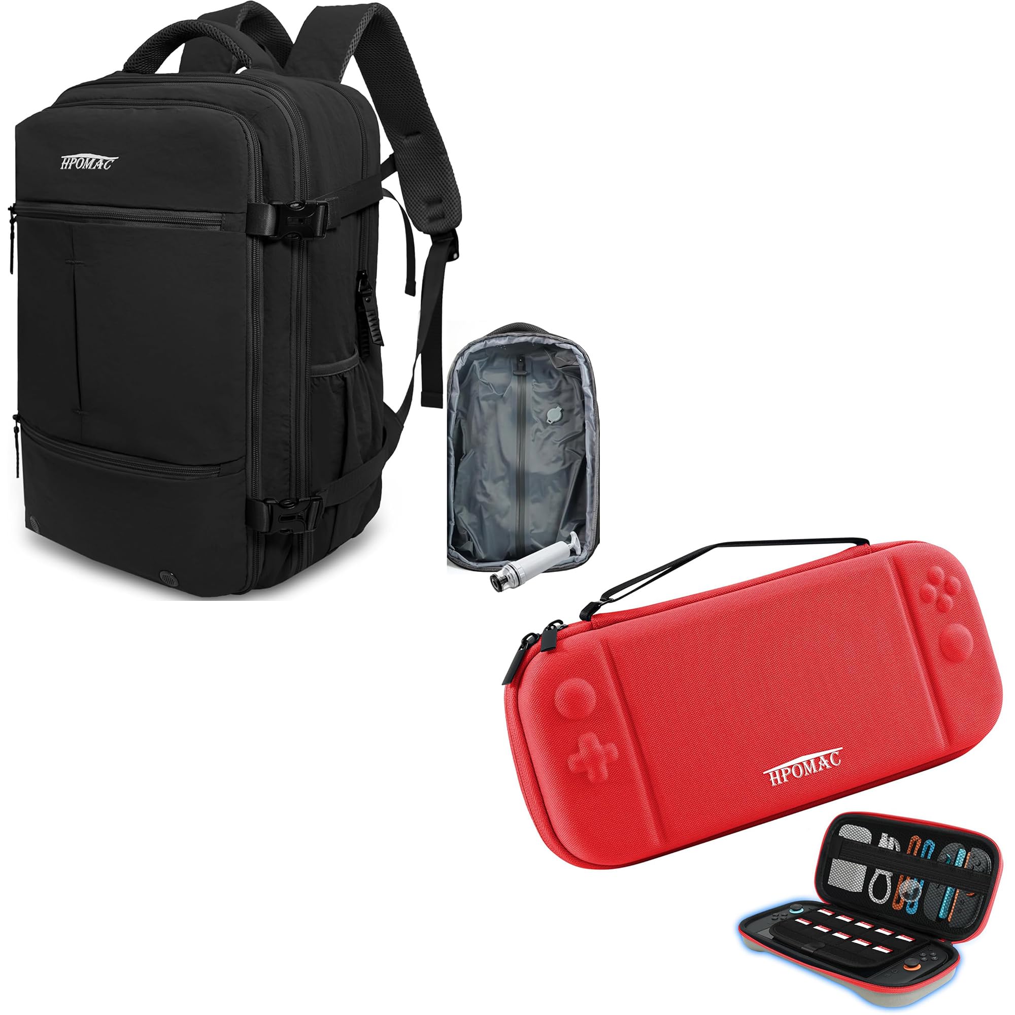 HPOMAC Vacuum Compression Backpack, Carry-On Size Travel Backpack with Vacuum System and Pump & Nintendo Switch 2 Carrying Case, Slim Hard Shell Travel Case
