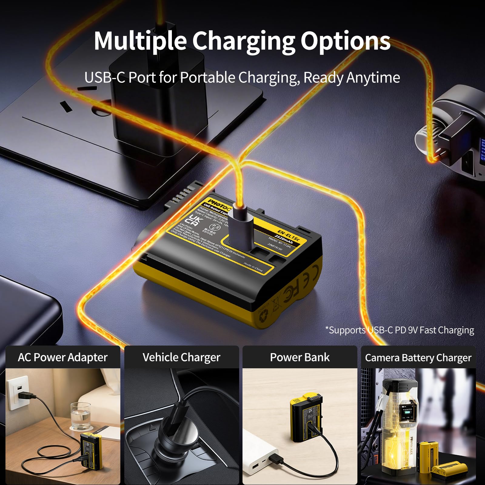 PHOTOOLEX 2er-Pack EN-EL15c Kamera-Akku, 2520 mAh USB-C Schnellladefunktion wiederaufladbarer Ersatzakku kompatibel mit Nikon ZR Z8 Zf Z6iii Z7II Z7 Z 6II Z6 Z5 D850 D810 D810A D780 D750 D7500 D7200