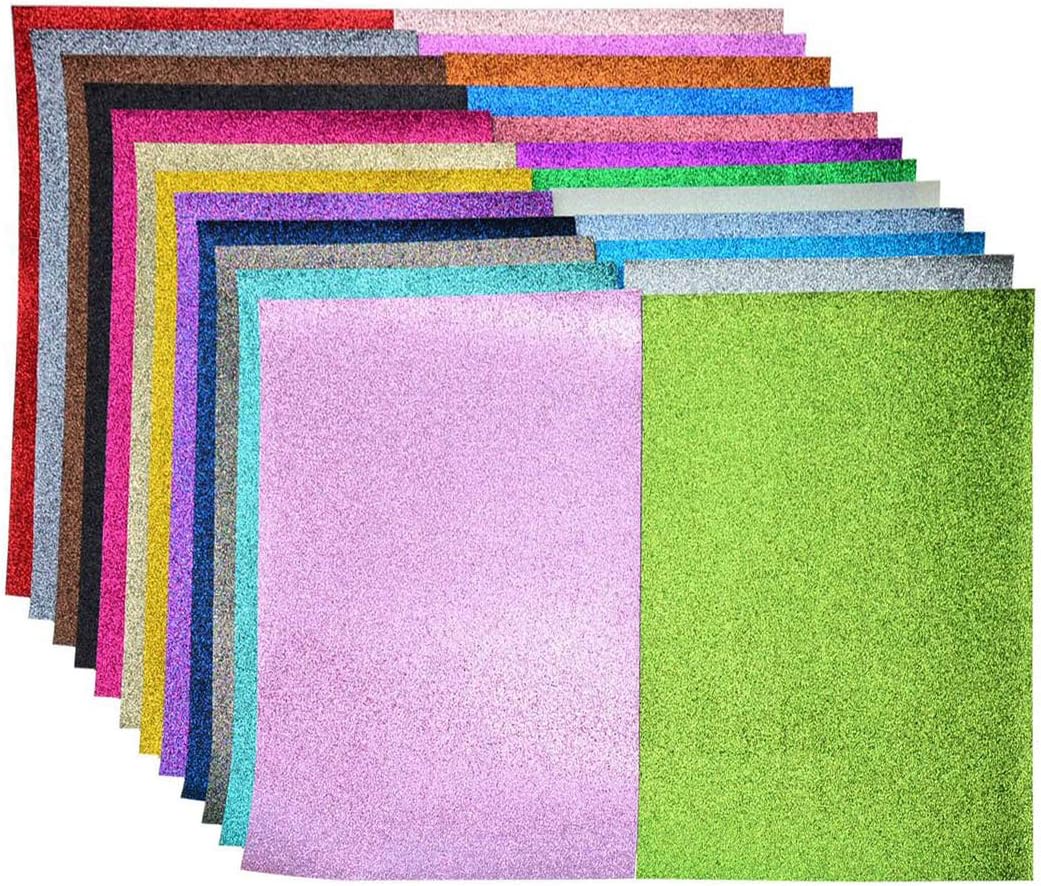 Glitter Fabric Faux Leather Sheets- 24 Pieces Assorted Colors A5 Size（8X6 Inch）Shiny Glitter Canvas Sheets for Bows, Earrings, Hair Accessories Making(24 Colors, Each Color One Sheet）
