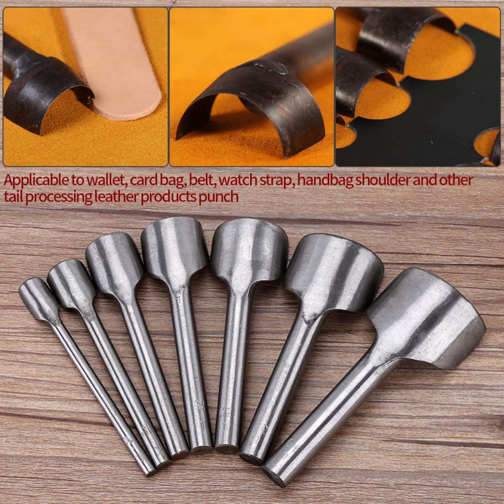 7 Pezzi Strumenti Artigianali in Pelle semicircolare Fai-da-Te a Forma di Arco taglierina per estremità della Cinghia in Pelle Strumenti per punzonatura semicerchio (10-40 mm)