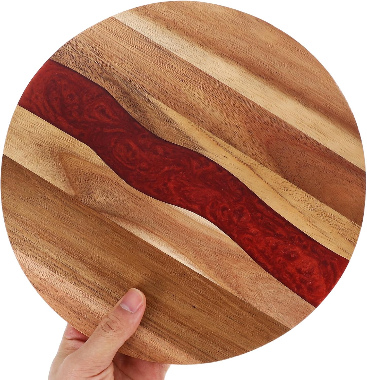 Acacia Wood Cutting Board for Kitchen Chopping round Tray with Red Finish Multi-functional Serving Tray for Meat Bread Vegetables and Decorative Plating