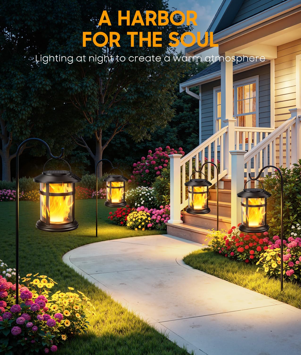 Lanterne solari impermeabili per esterni, confezione da 2, luci solari tremolanti a fiamma tremolante, per esterni, decorative, ad energia solare, per giardino, patio, tavolo, portico, decorazione