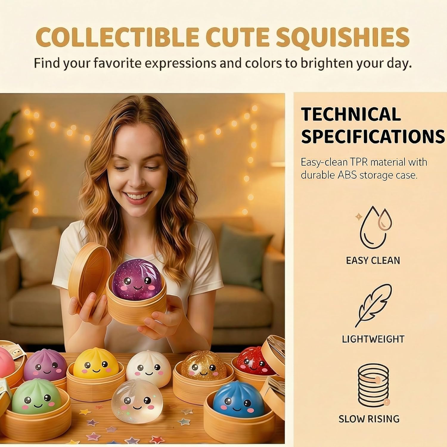 Dumpling Squishy,Glitter Dumpling Squishies Mystery Box, Glitter Steamed Bun Squeeze Toy for Anxiety Relief. Soft TPR Bao Bun Sensory Fidget, Funny Face Dough Ball Party Favors Gifts (White)