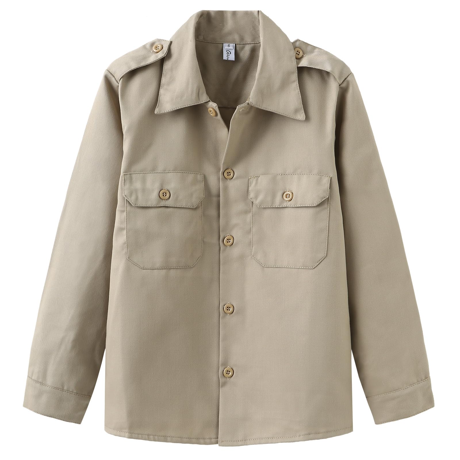 GRANDWISH Boys Long Sleeve Button-Down Shirt, Kids Work Shirt, Khaki Size 6-14