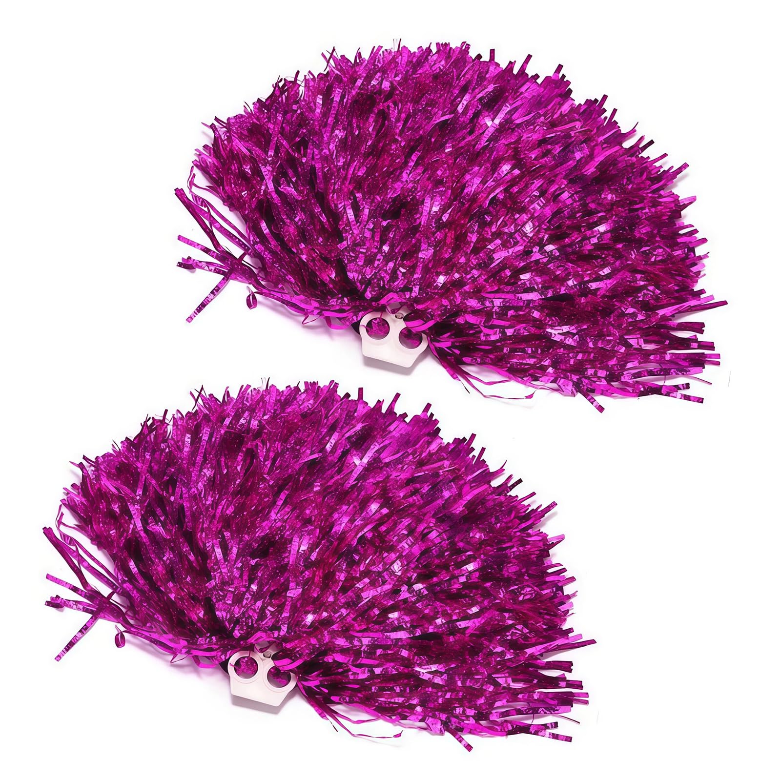 QUUPY 2 pompones de animadora metálicos brillantes y esponjosos pompones de animadora con anillo de dedo de plástico para niños y adultos, baile de baile, equipo deportivo, animación (rosa caliente)